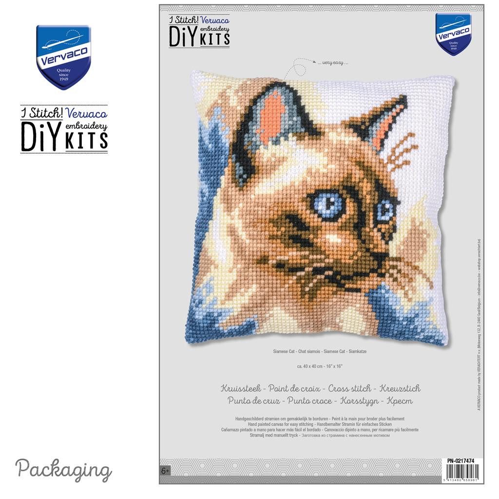Vervaco Kreativset Vervaco Kreuzstich-Kissen-Set Siamkatze - Stickbild vorgezeichnet, (Set, Vervaco embroidery Kit), Made in Europe