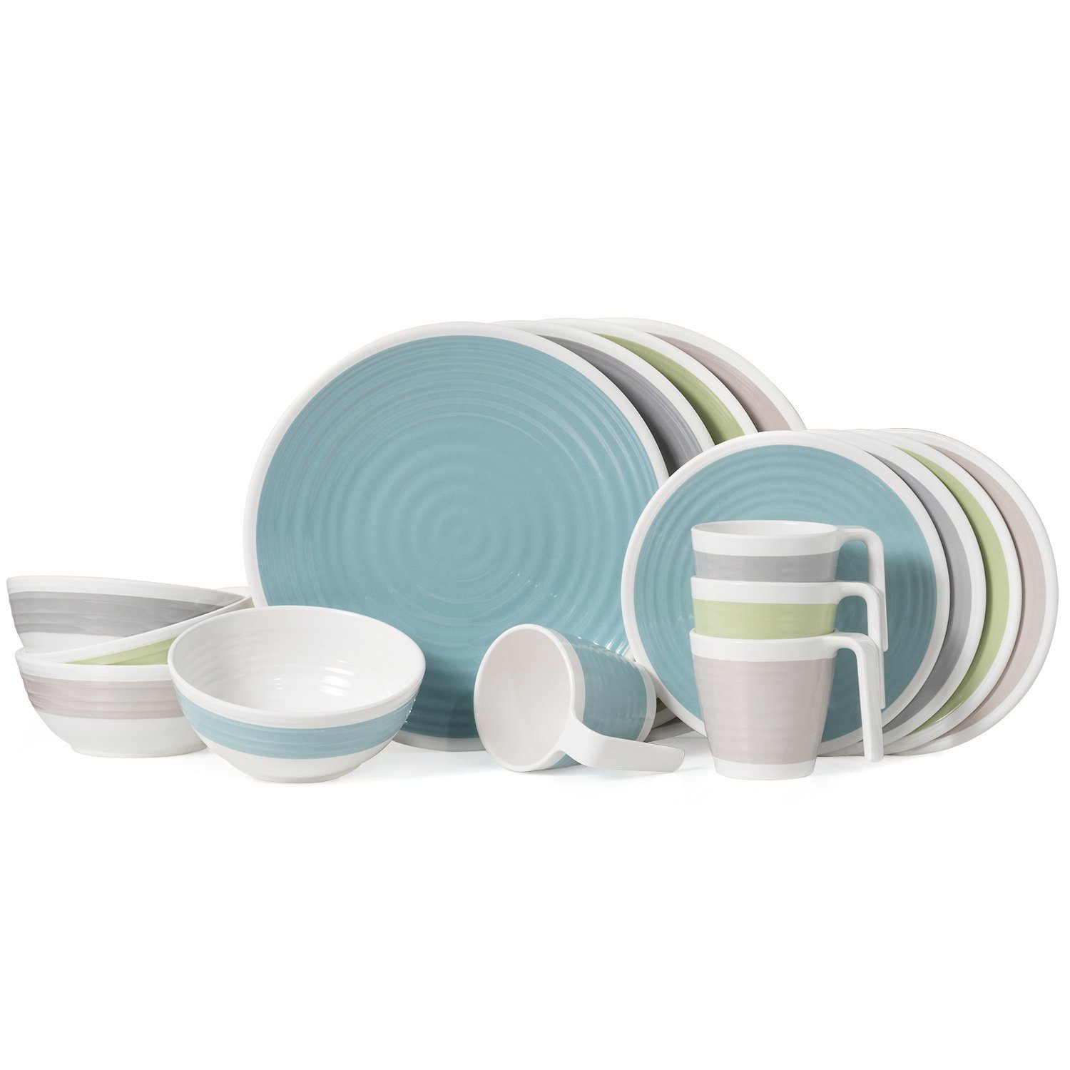 Moritz Geschirr-Set Camping Geschirr Harmonie 4 Personen + 4 Milano Rotweingläser