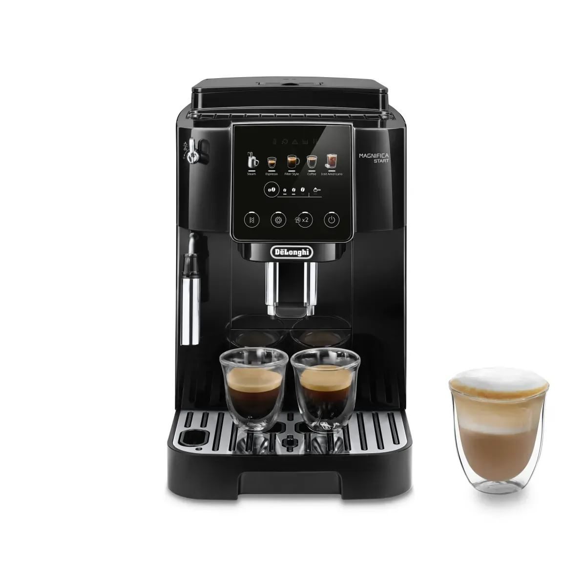 De'Longhi Kaffeevollautomat Magnifica Start Pop ECAM220.51.B - 5 Rezepte, Milchschaumdüse, schwarz, Intuitives Touch Bedienfeld, Iced Americano, einstellbares Aroma