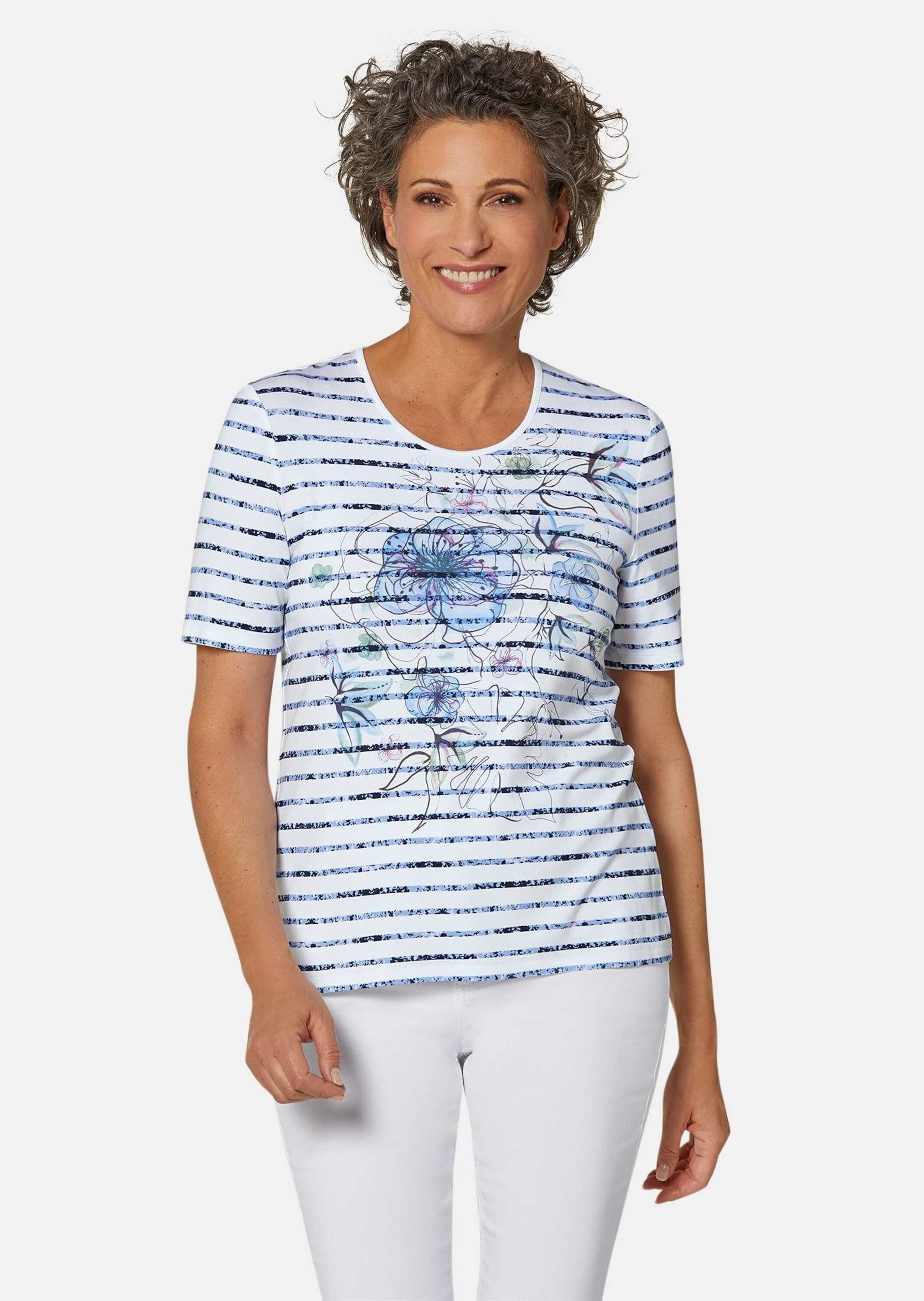 Print-Shirt Streifenshirt mit Blumenmuster
