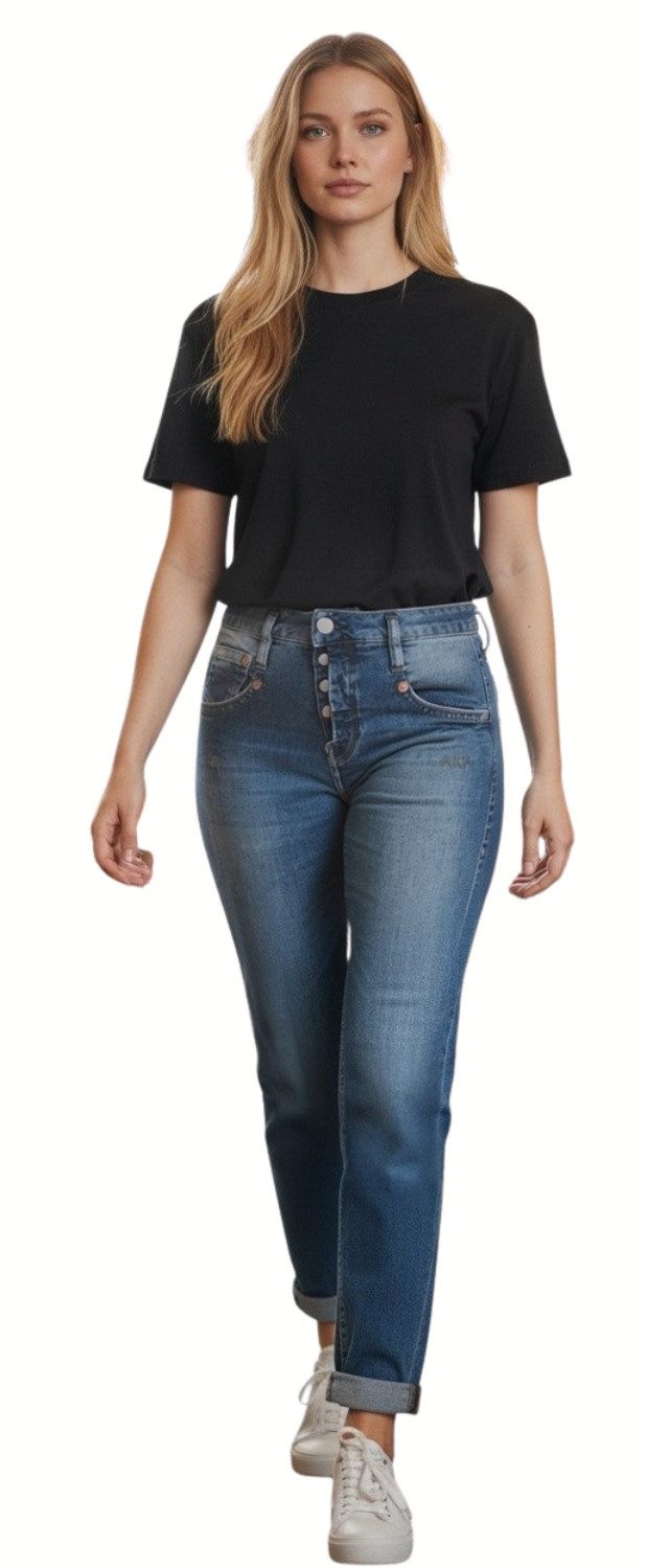 Herrlicher Boyfriend-Jeans Herrlicher, Shyra Tap Destroy Jeans mit halbverdeckter Knopfleiste halbverdeckte Knopfleiste