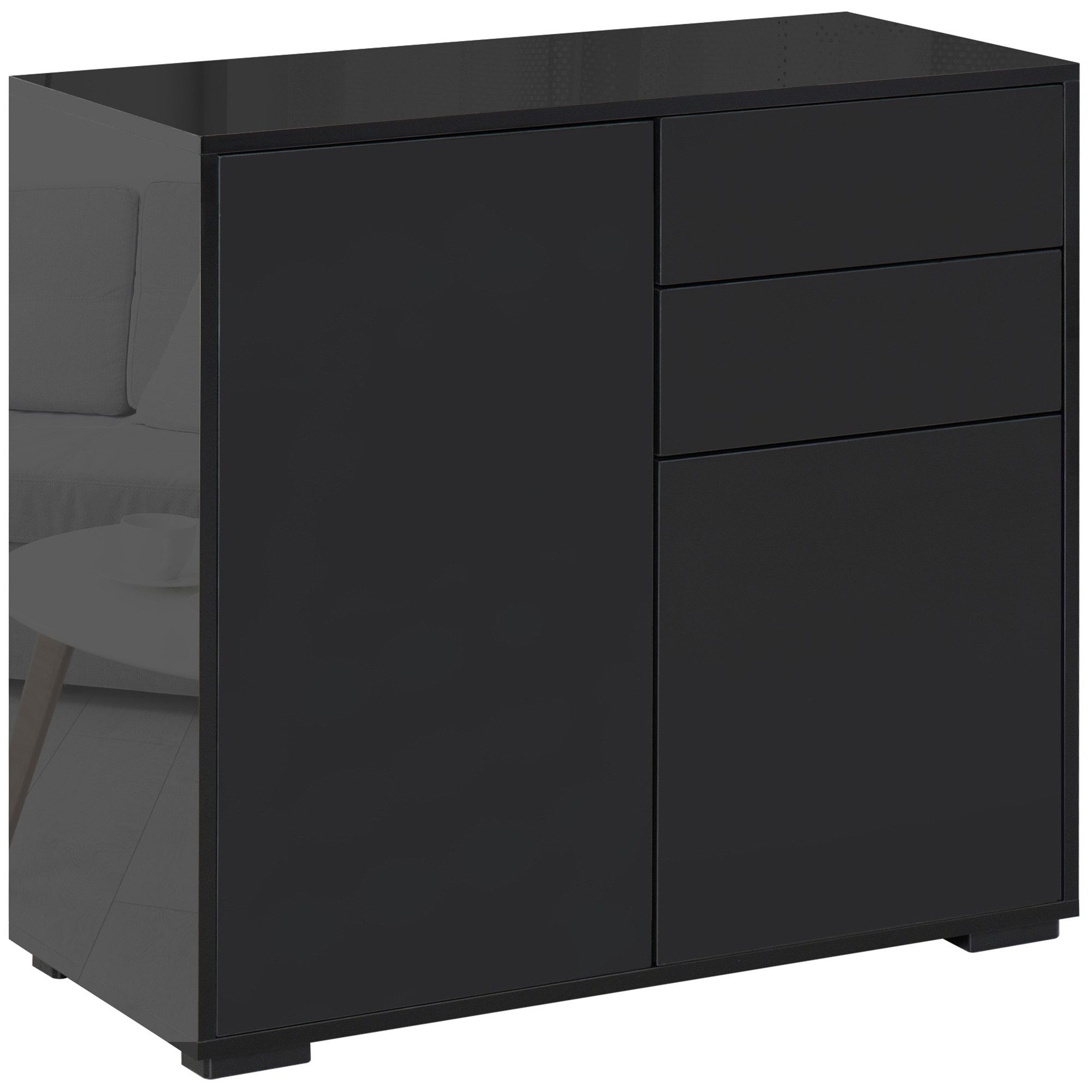 HOMCOM Highboard Sideboard Aufbewahrungsschrank mit 2 Schublade, 2 Türen (Mehrzweckschrank, 1 St., Aktenschrank), für Wohnzimmer, Schlafzimmer Schwarz 79 x 36 x 74 cm