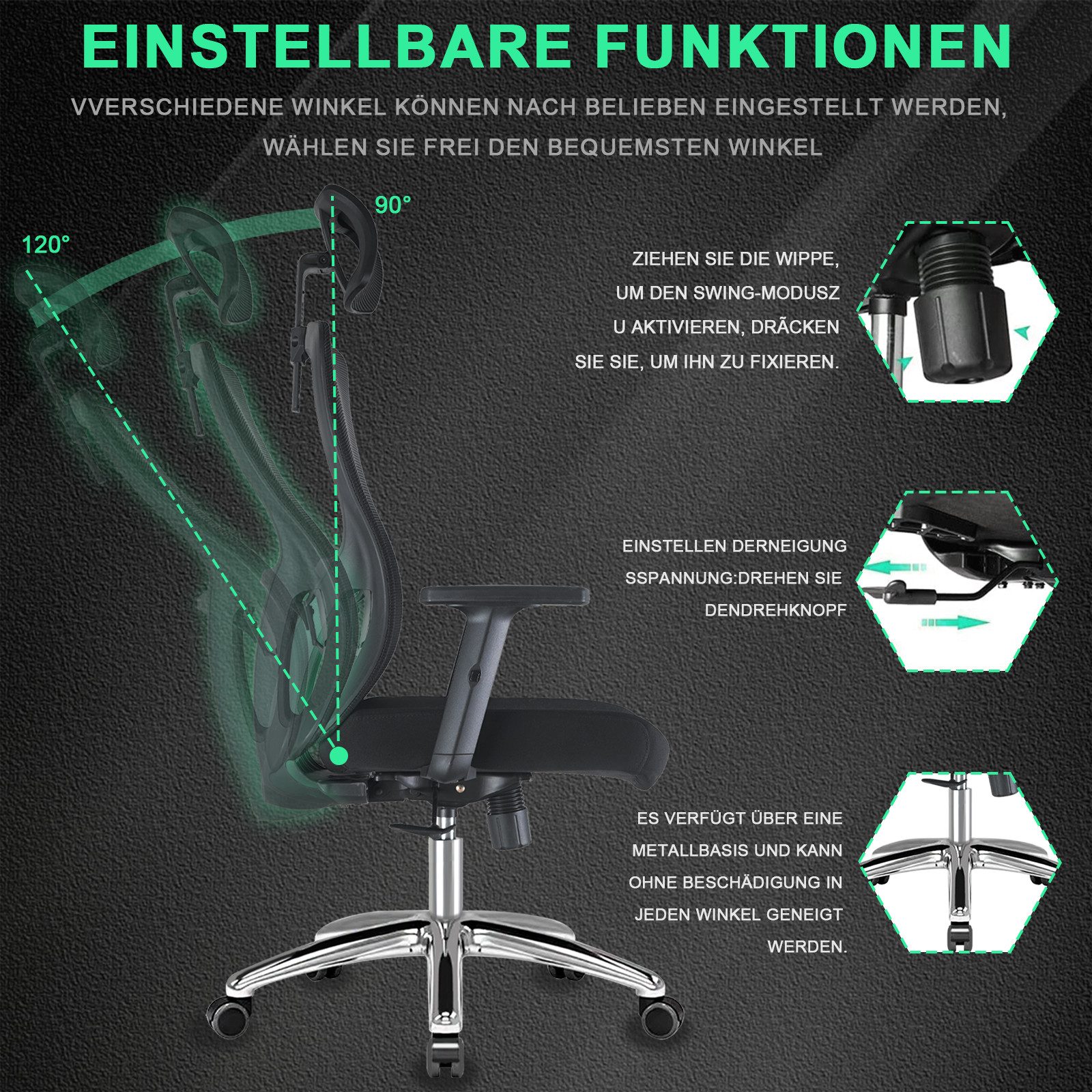 Durrafy Bürostuhl Ergonomischer Stuhl Drehstuhl Schreibtischstuhl günstig online kaufen