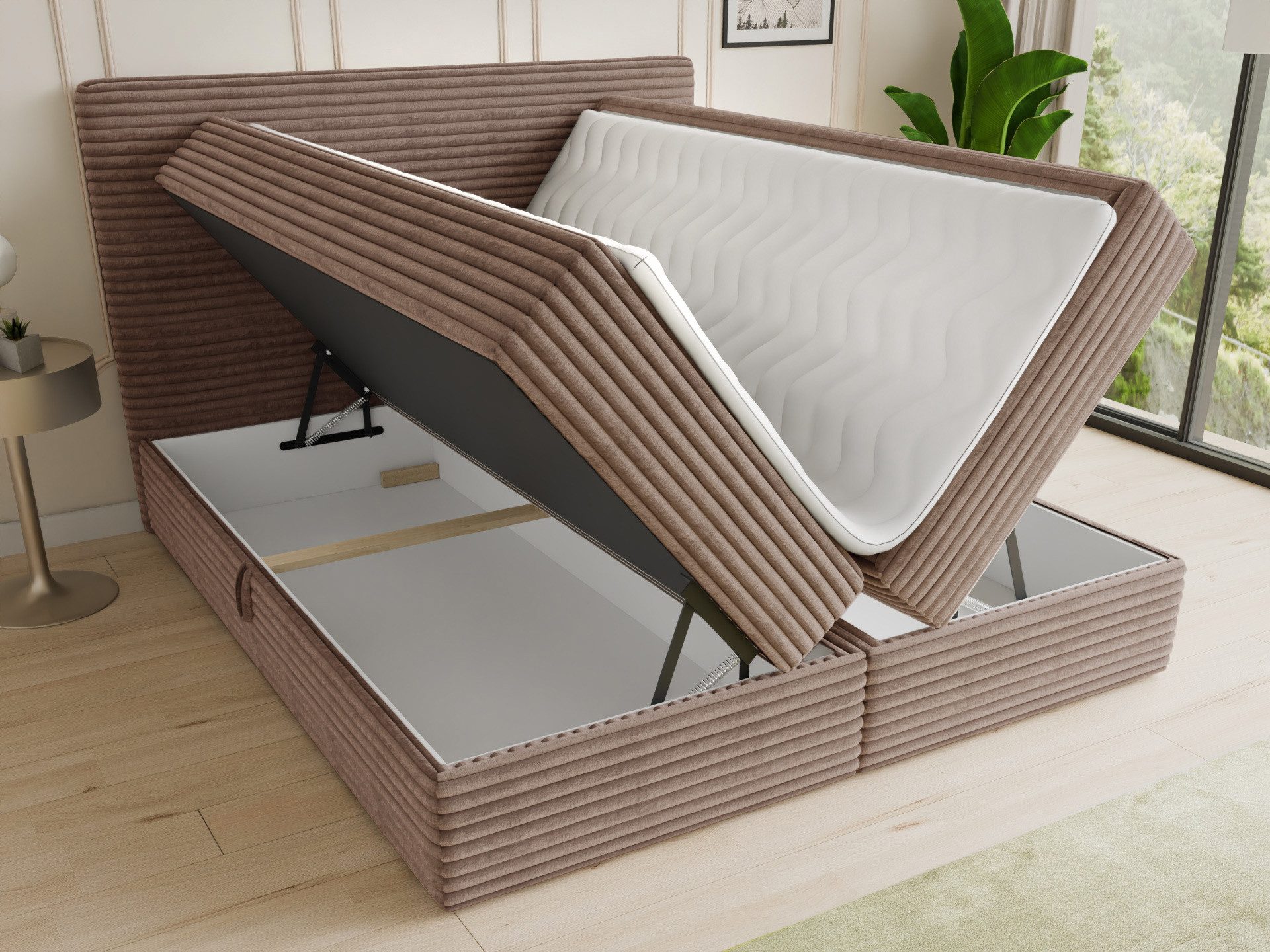 Sofnet Boxbett Mollo (mit zwei Bettkästen, Bonell-Matratze und Topper), Doppelbett, Polsterbett mit Kopfteil, Boxspringbett, Cordstoff