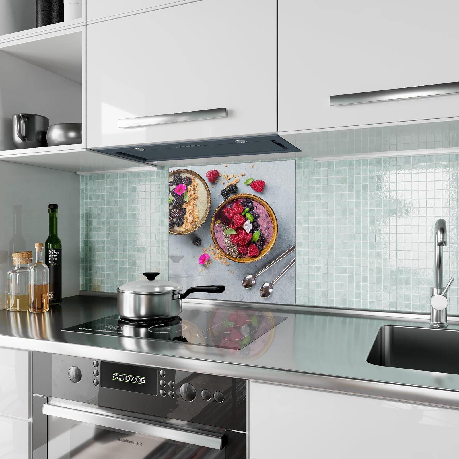 mit Glas Zweierlei Küchenrückwand Küchenrückwand Müsli Spritzschutz Motiv Primedeco