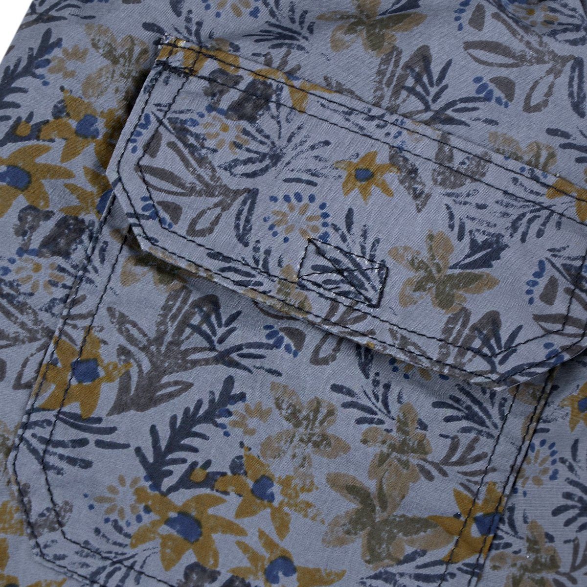 blaugrau-ocker Kitaro florales Größen Muster Badeshorts Große Kitaro Badeshorts