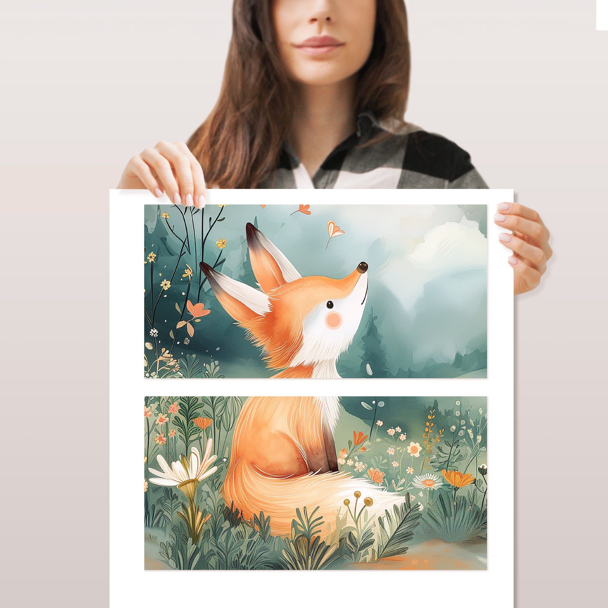 Sunnywall Möbelfolie passend für IKEA Malm Kommode Schrankfolie Aufkleber Fuchs auf Wiese, blasenfreie selbstklebende Folie (SCHRANK NICHT INKLUSIVE)