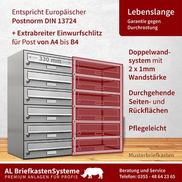 AL Briefkastensysteme Wandbriefkasten 4 Fach Premium Edelstahl Briefkasten Post A4 modern robustwetterfest