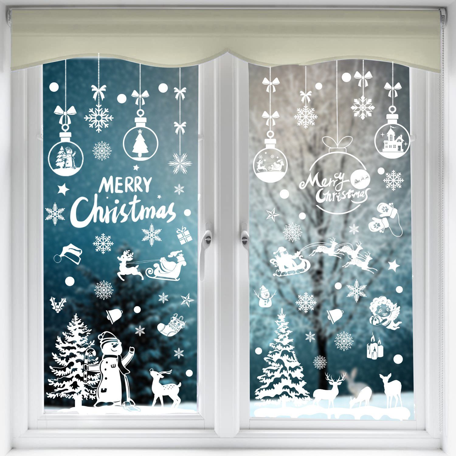 XDeer Fensterbild 9 Stück Fensterbilder Weihnachten Selbstklebend Groß,  Fensterdeko, Weihnachten weiß, Weihnachtsfensterbilder Wiederverwendbar