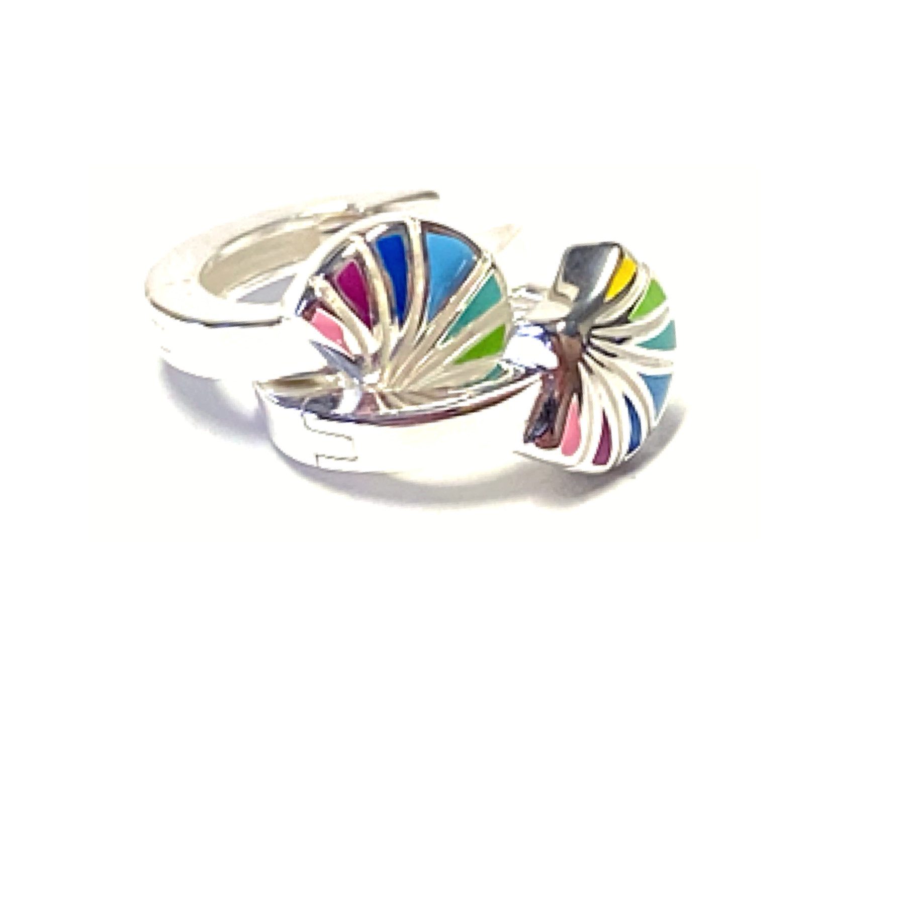 Ohrstecker-Set Creolen 925 Silber rhod Muschel bunt regenbogen farbig Kinderschmuck