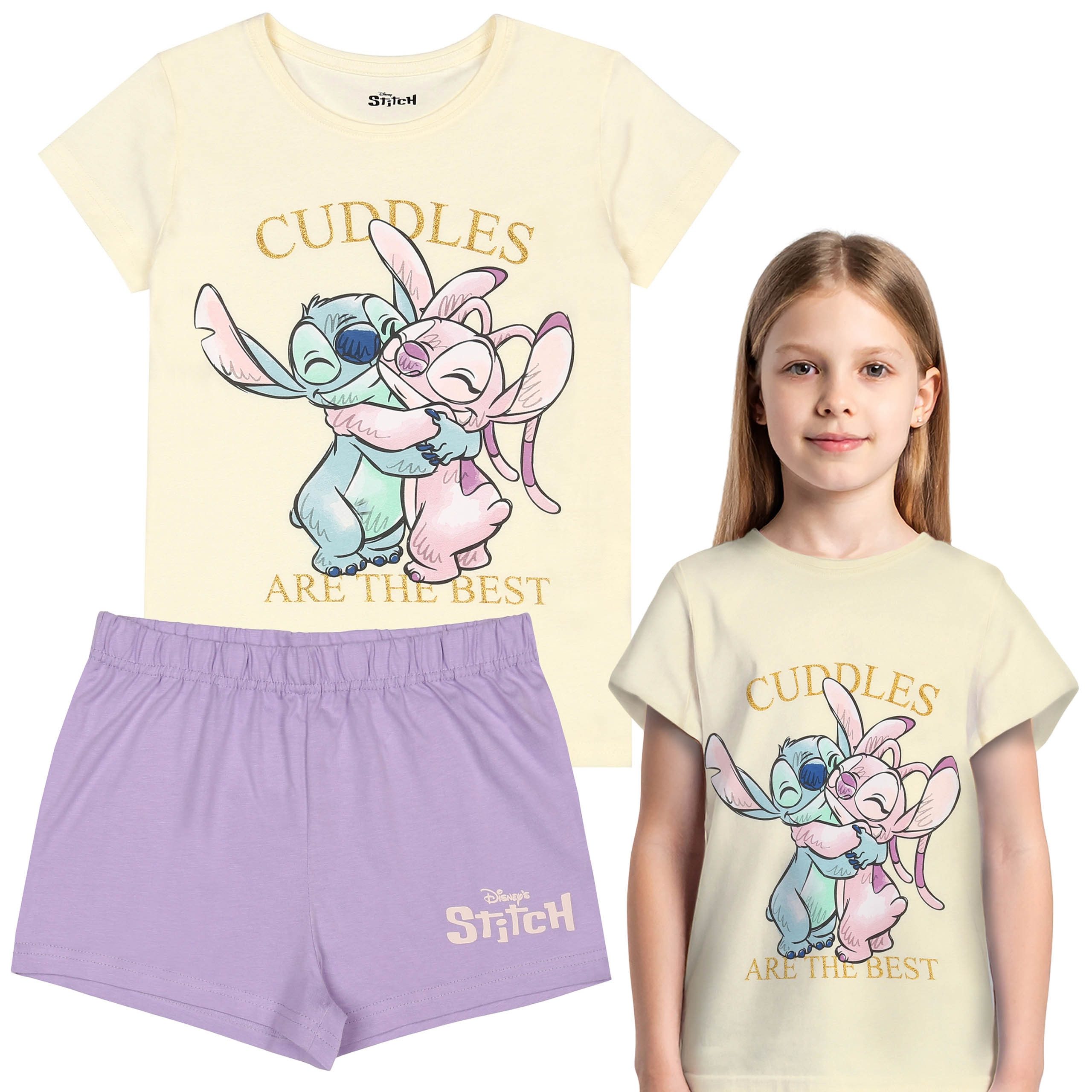 Schlafanzug DISNEY Stitch Angel Mädchenschlafanzug Sommer, 100% Baumwolle, 2-tlg.