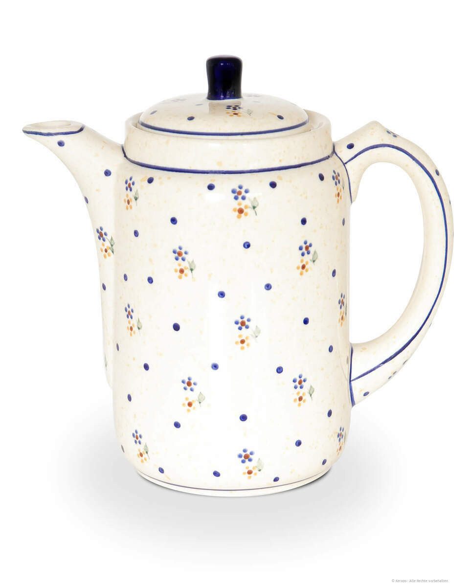 Bunzlauer Keramik Teekanne 1,25L Kaffeekanne mit Stövchen –geradlinig,zylindrische Form,Dekor 111, 1,25 l