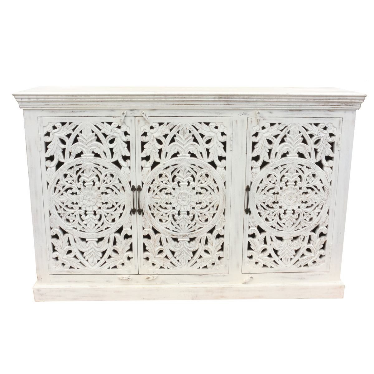 Oriental Galerie Unterschrank Indien Sideboard Jeevan Weiß 140 cm Anrichte Esszimmer, Kommode Flur, Schuhschrank