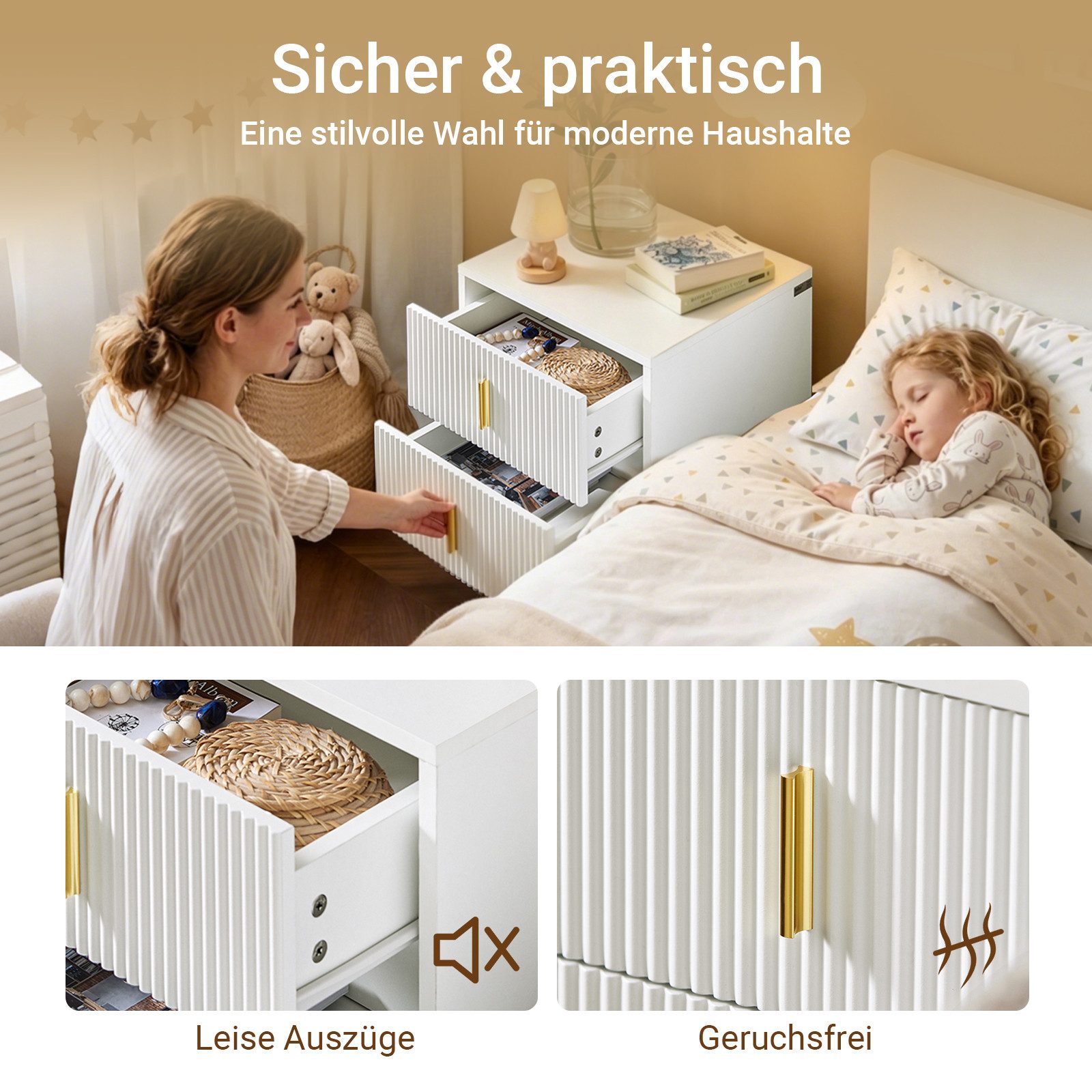 SoBuy Nachtkonsole FBT115, Nachttisch, Sofatisch Couchtisch Wohnzimmertisch, Nachtschrank mit 2/3 Schubladen, Beistelltisch, Nachtkommode, modern