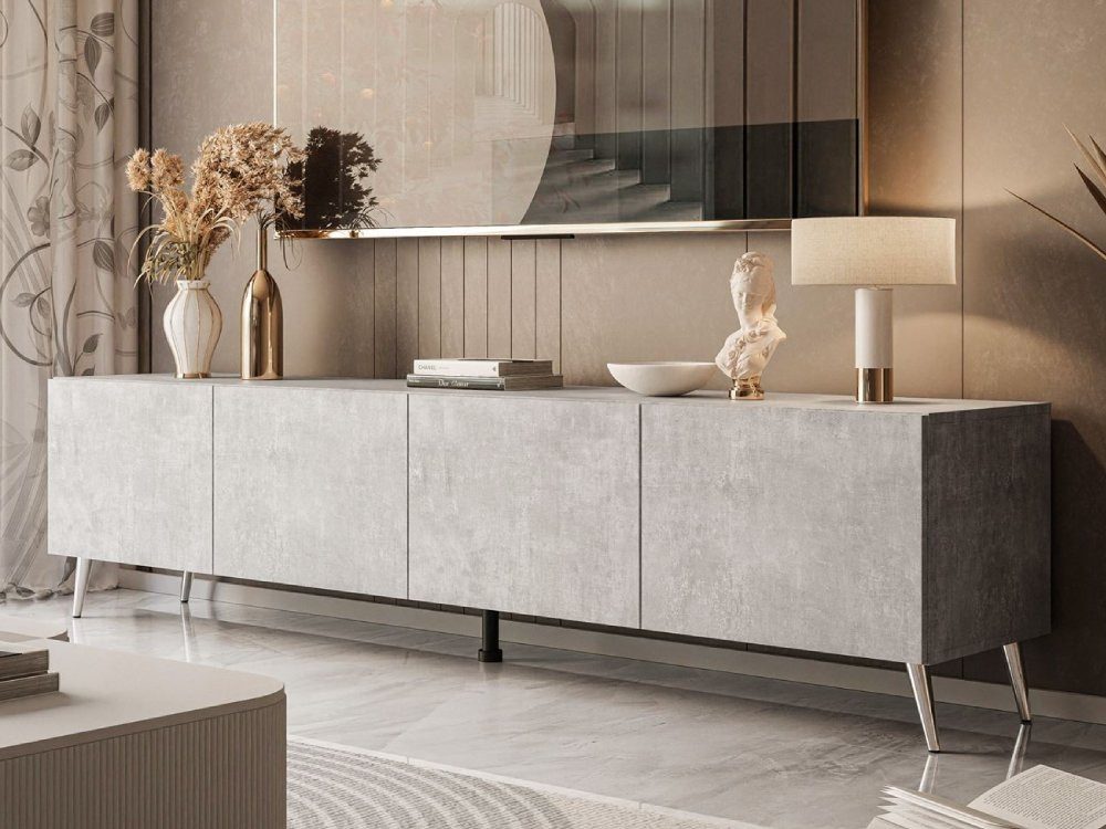 ALLHOUSE24 TV-Schrank LOGANTE 200 cm Breite Unterschrank TV Lowboard Metall Füße 200 cm Breite