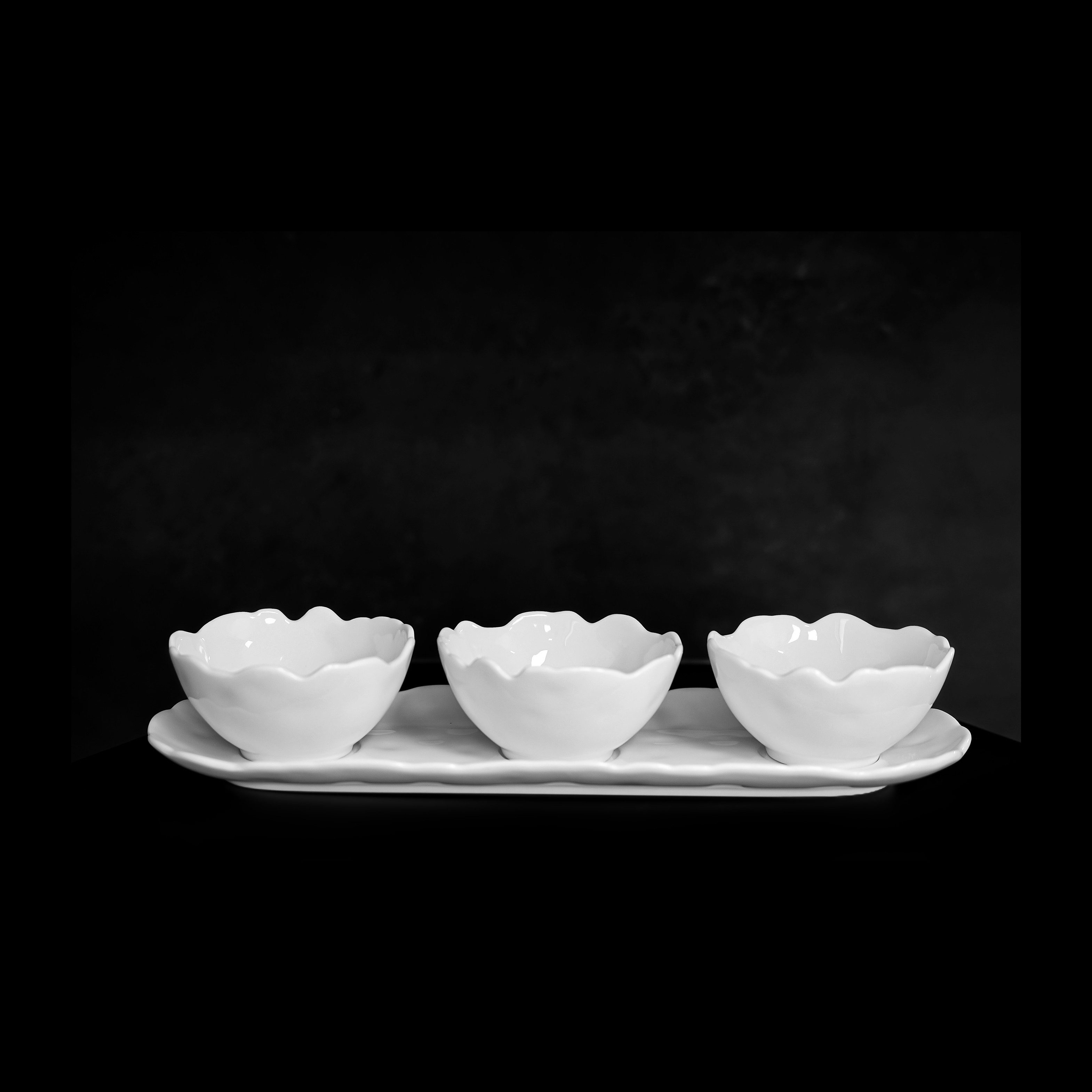 Mulex Snackschale Alya 4-tlg. Snackschalen in Wave-Style - 3 Schälchen & 1 Servierteller, (4-tlg), aus hochwertigem Porzellan – Bild 3 von 4