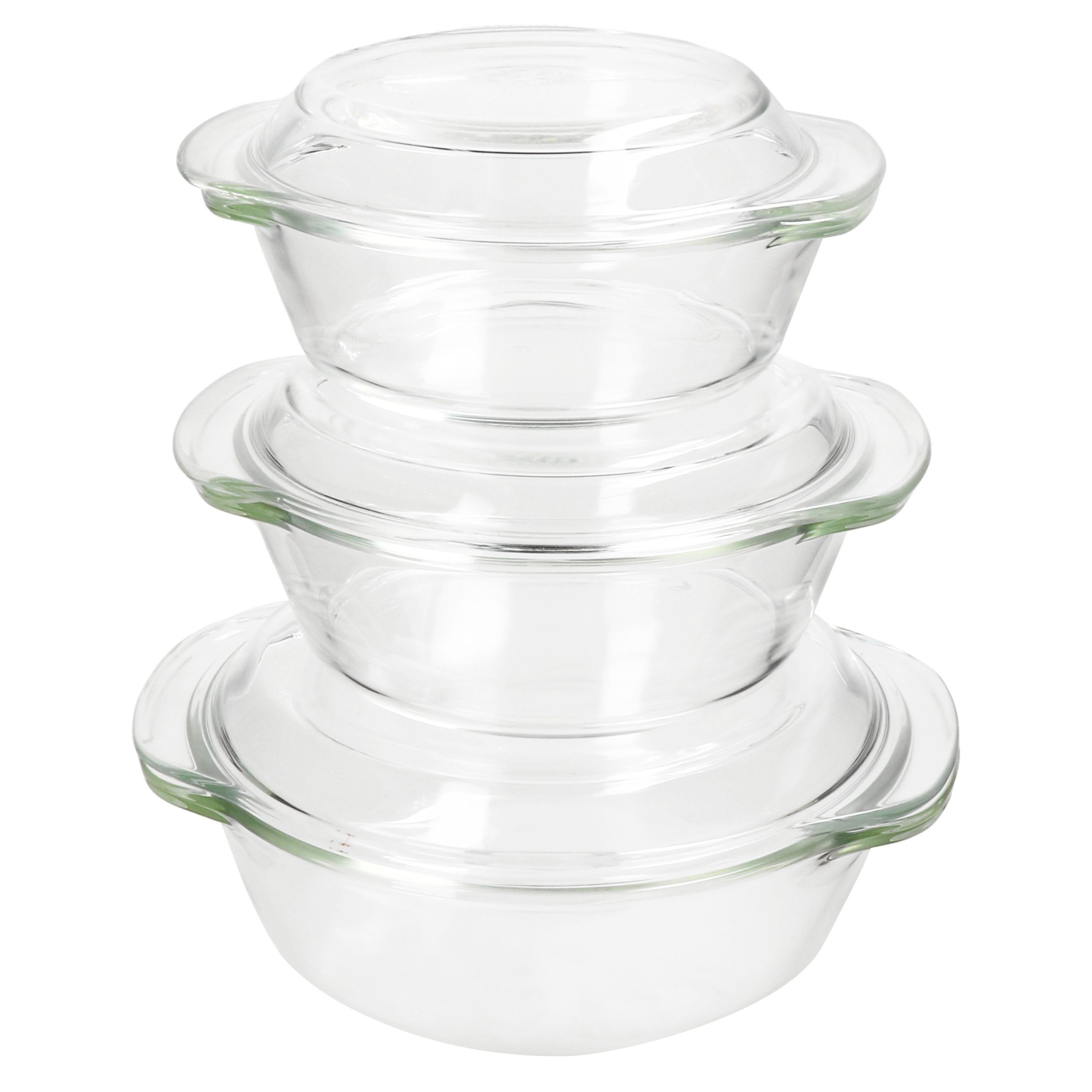 MamboCat Auflaufform 3tlg Set Brat- & Backform 0,7L 1L 1,5L Deckel Auflaufform rund Glas, Glas