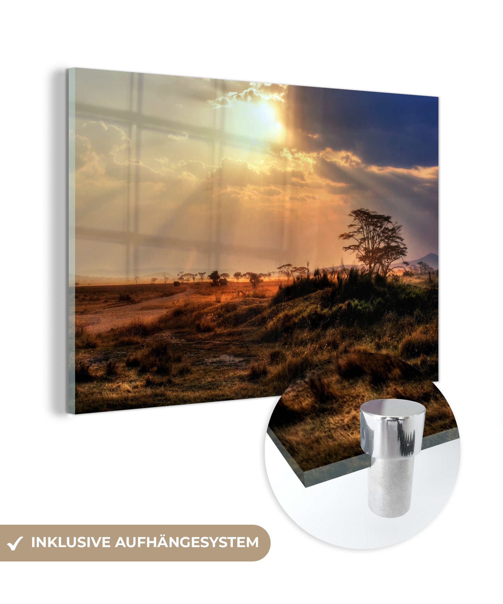 MuchoWow Acrylglasbild Schöne Sonnenstrahlen scheinen durch die Wolken im, (1 St), Acrylglasbilder Wohnzimmer & Schlafzimmer