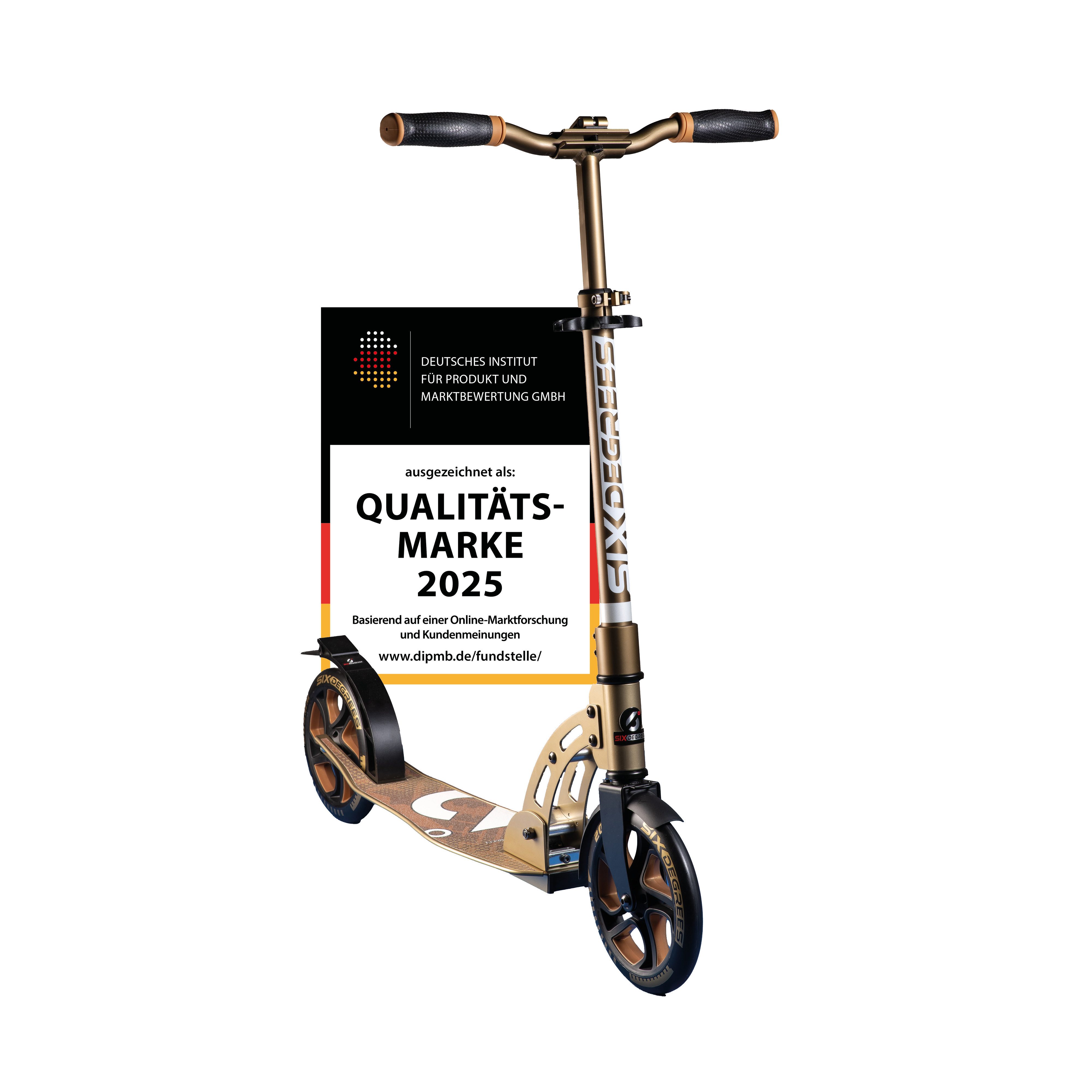 SIX DEGREES Cityroller aus Aluminium TESTSIEGER, Klappmechanismus, Ständer 205 mm PRIME, TESTSIEGER Stiftung Warentest