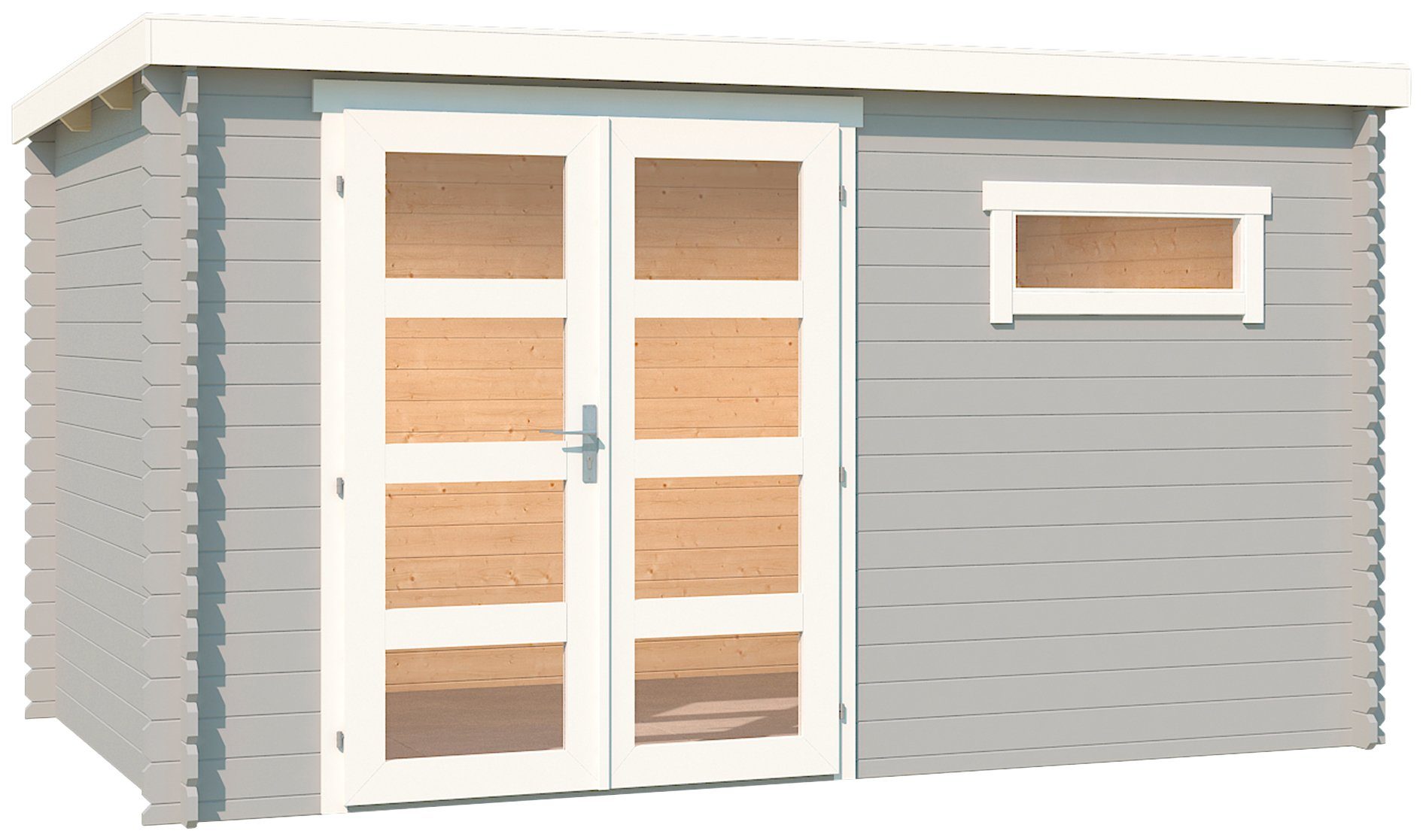 LASITA MAJA Gartenhaus Augusta, BxT: 400x230 cm, Blochbohlenhaus 28mm, Fundamentmass 3800x2300, Lichtgrau