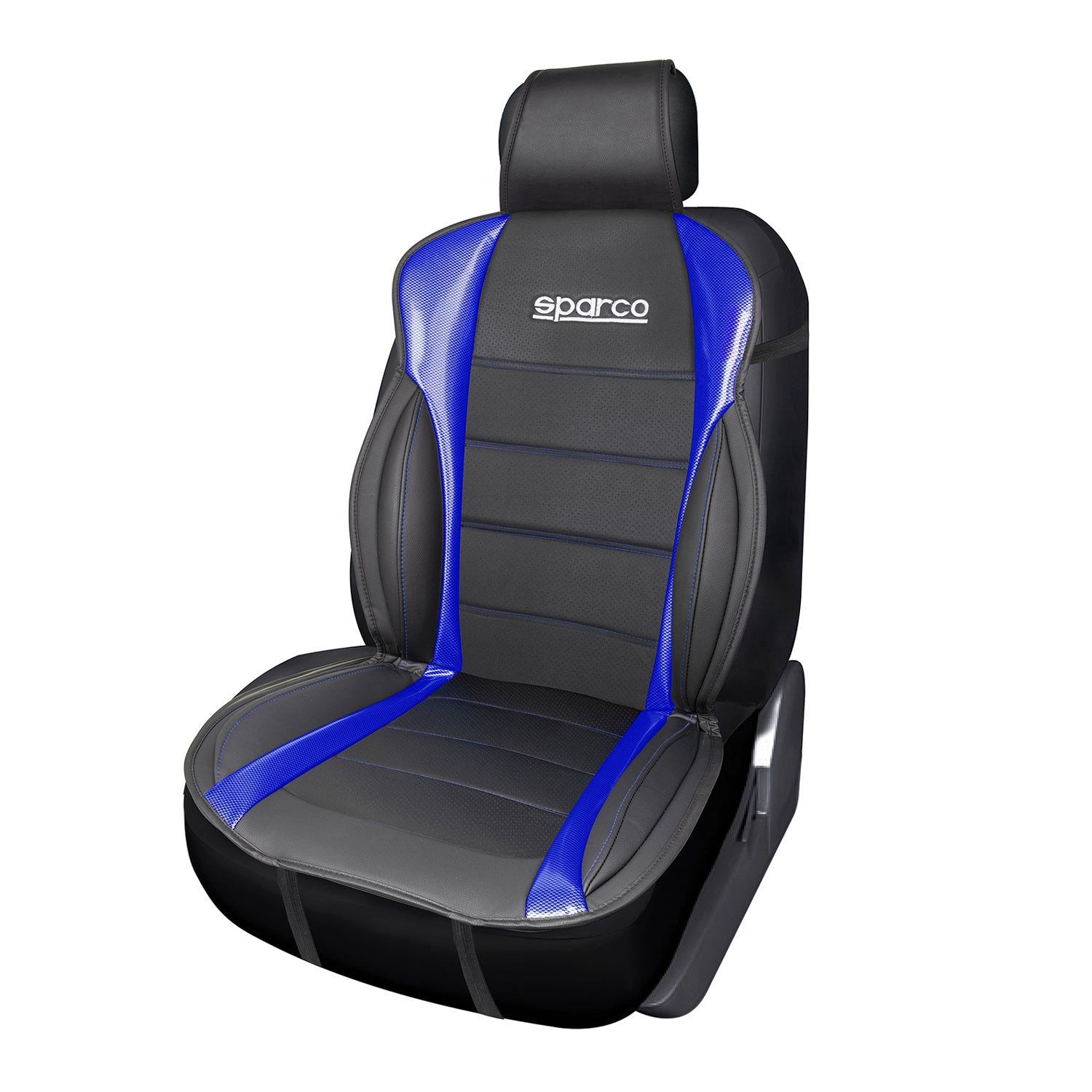 OMAC Autositzbezug SPARCO Sitzkissen Sitzauflage Universal Schwarz Blau Auto Sitzschutz, Atmungsaktiv, sportliches Aussehen, ergonomisch