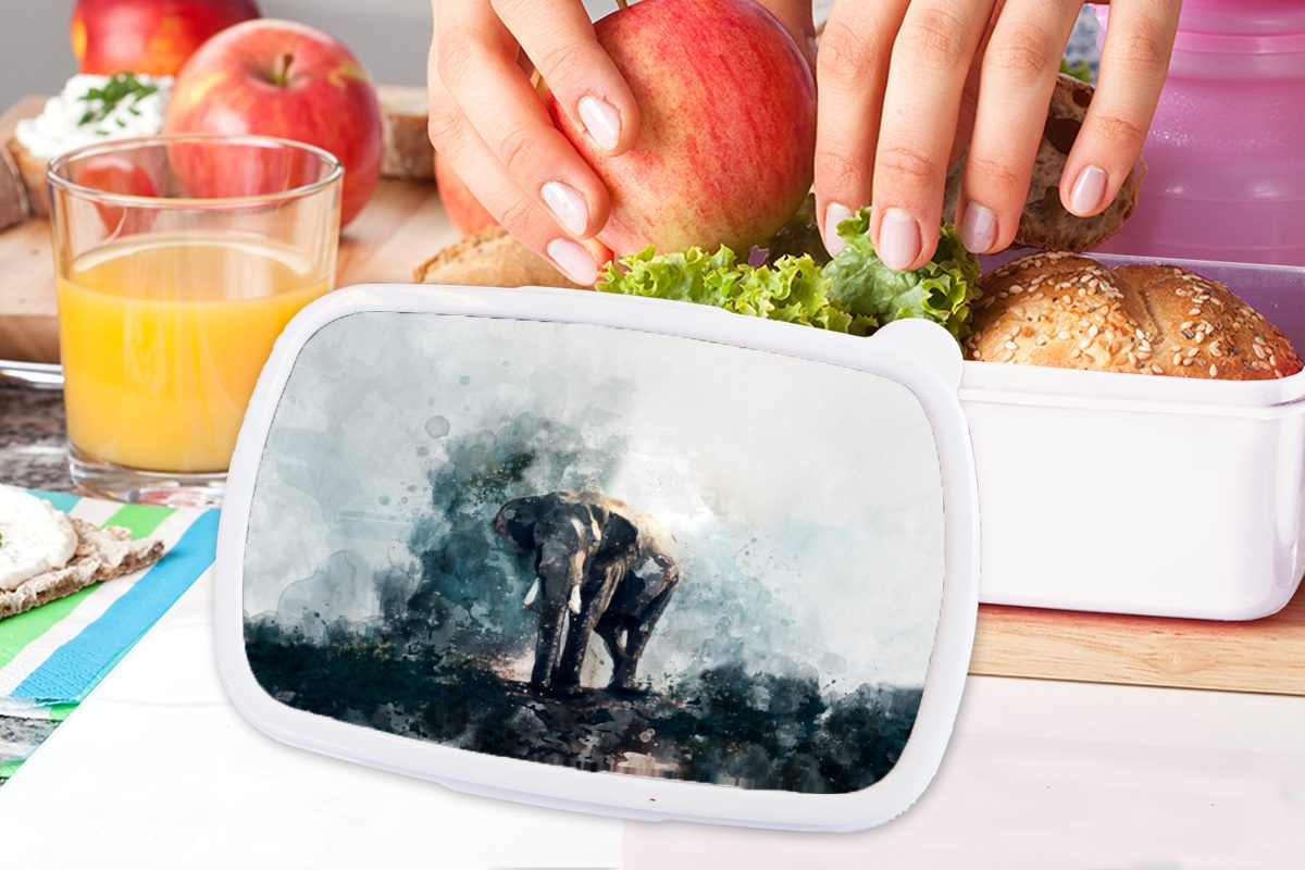 MuchoWow Lunchbox Elefant - für Brotbox Jungs (2-tlg), Kunststoff, und Aquarell weiß Erwachsene, für Kinder Brotdose, Mädchen und Blau, 
