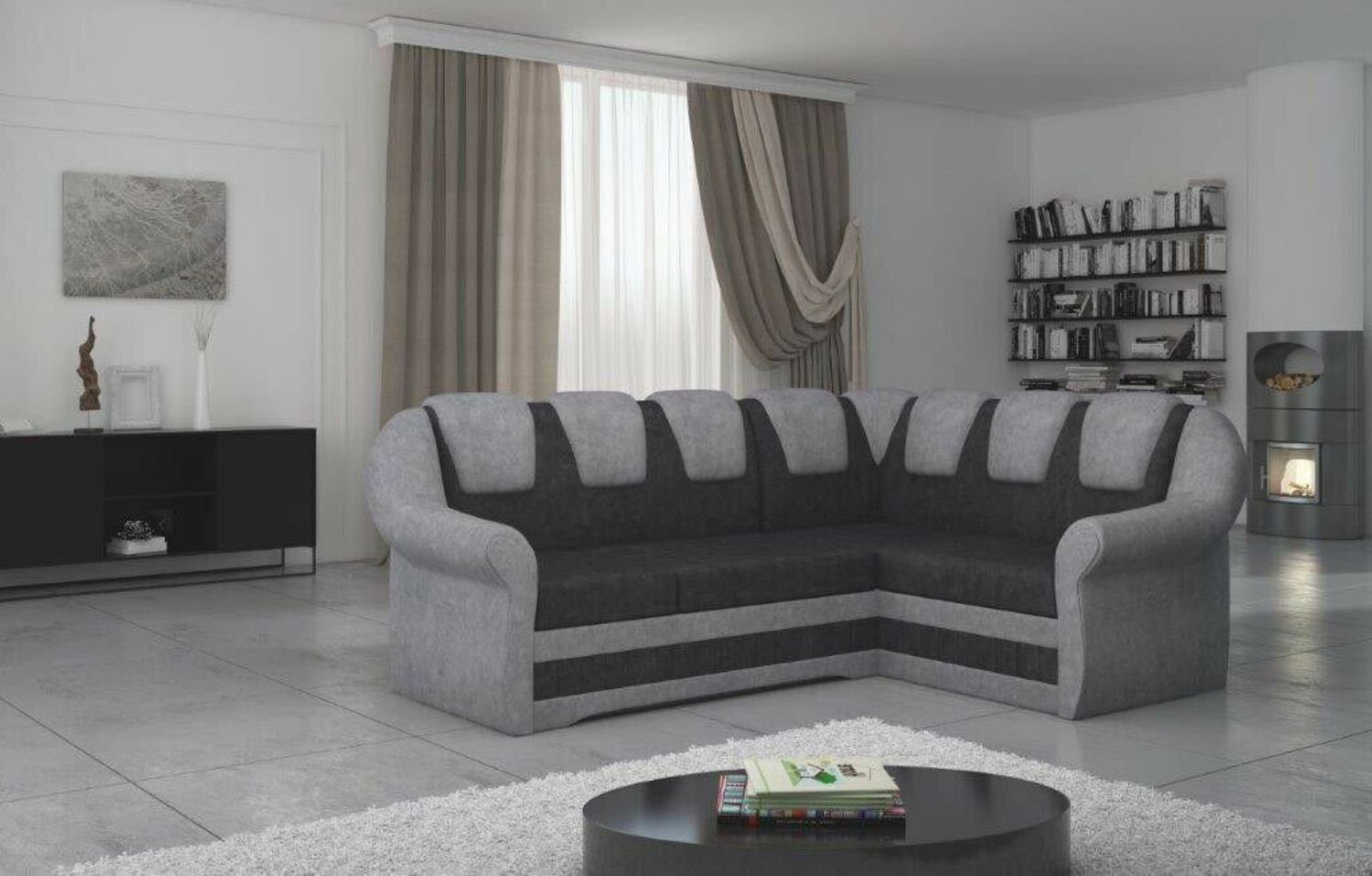 JVmoebel Couch Sofa Bettfunktion Schwarz/Grau Ecksofa Ecksofa, Design Schlafsofa