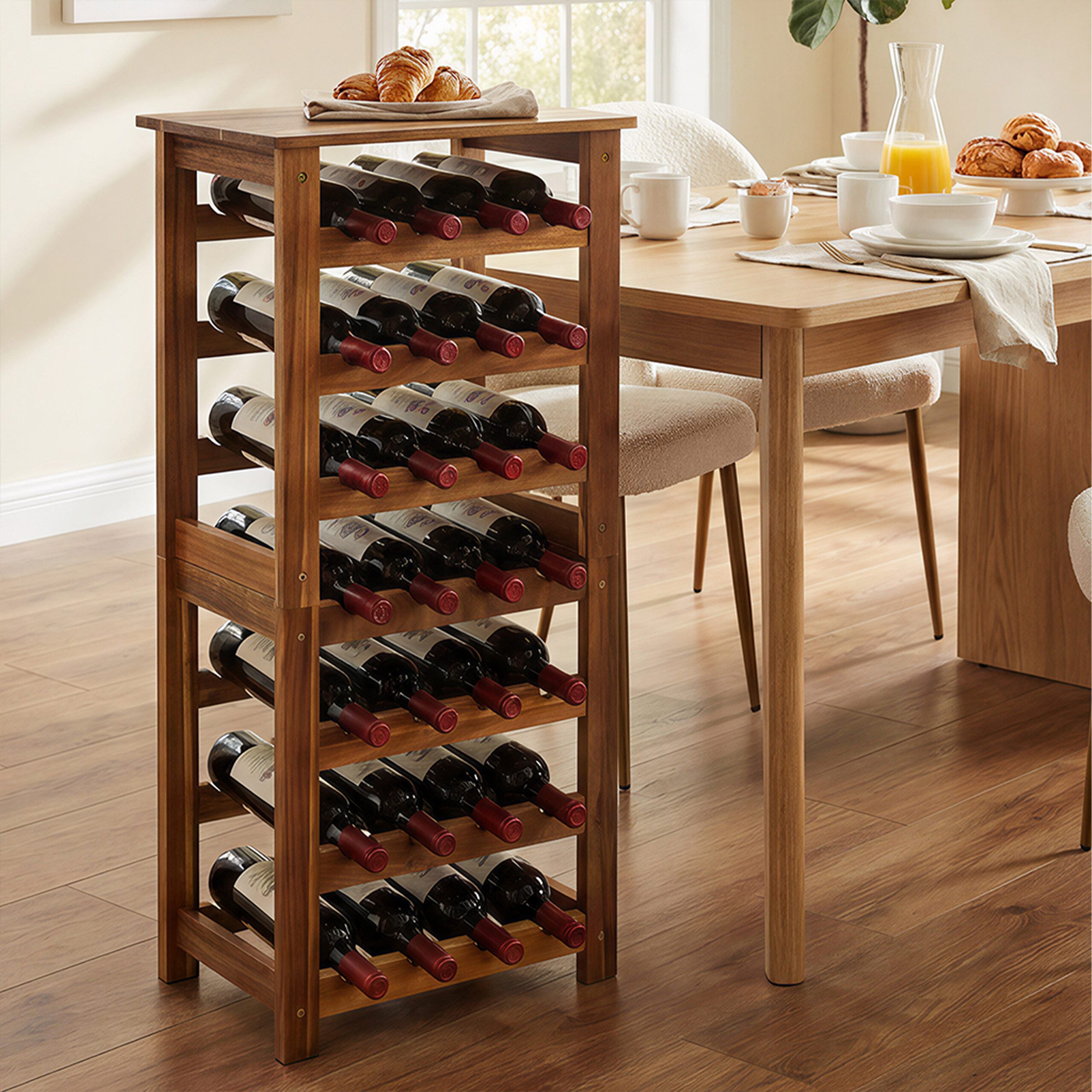relaxdays Weinregal Akazienholz 28 Flasche