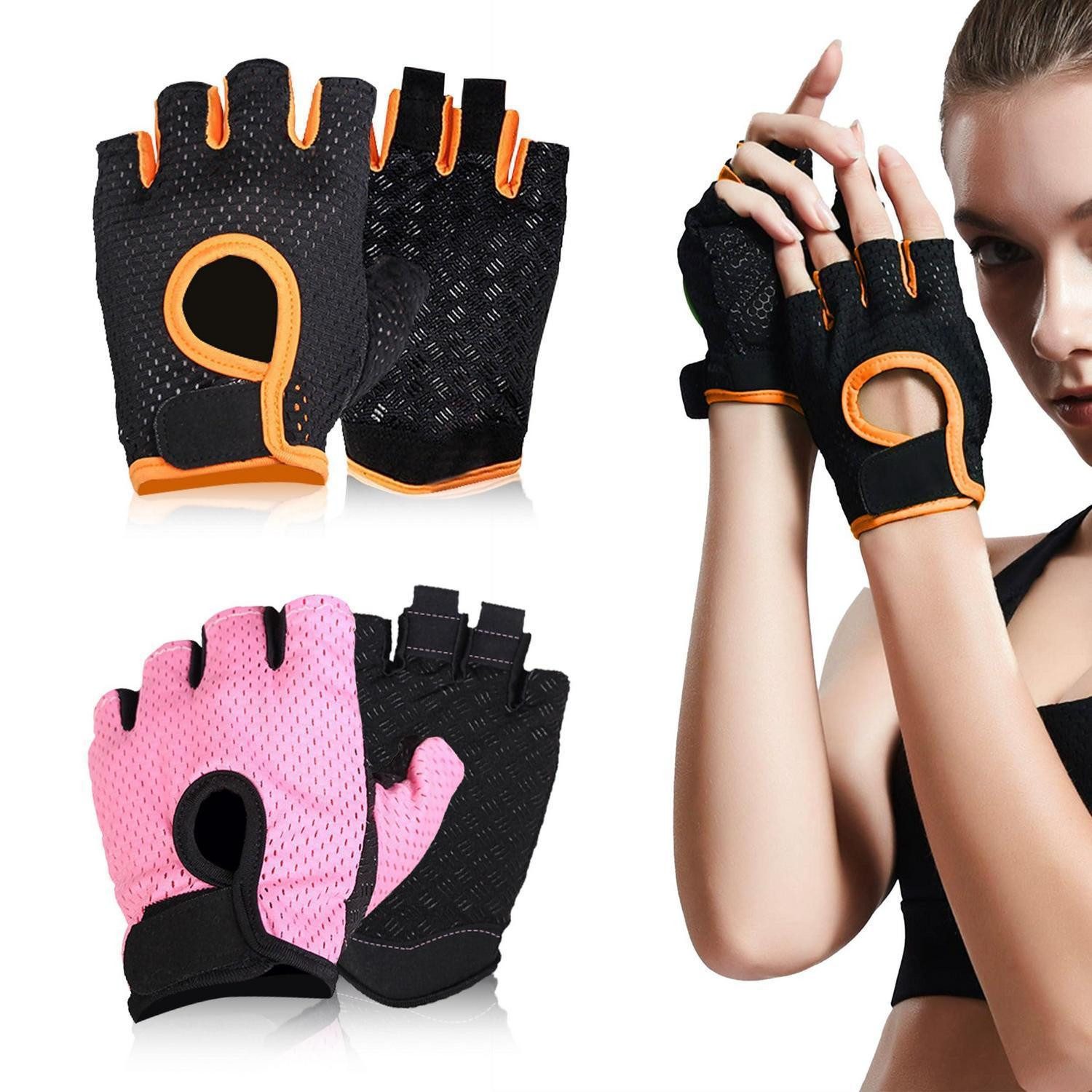LuxusKollektion Trainingshandschuhe Fitness Handschuhe 2 Paar atmungsaktiv Halbfinger (2-St)