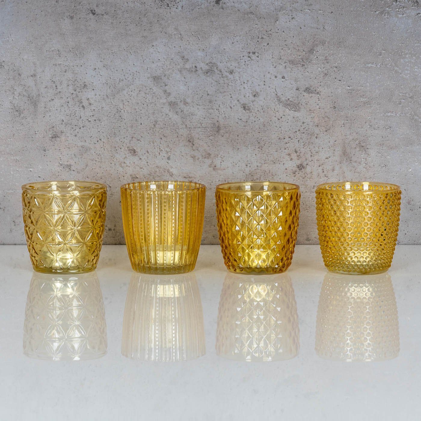 Levandeo® Teelichthalter, 4er Set Windlicht H7,5cm Glas Gelb Teelichthalter Tischdeko Kerzen