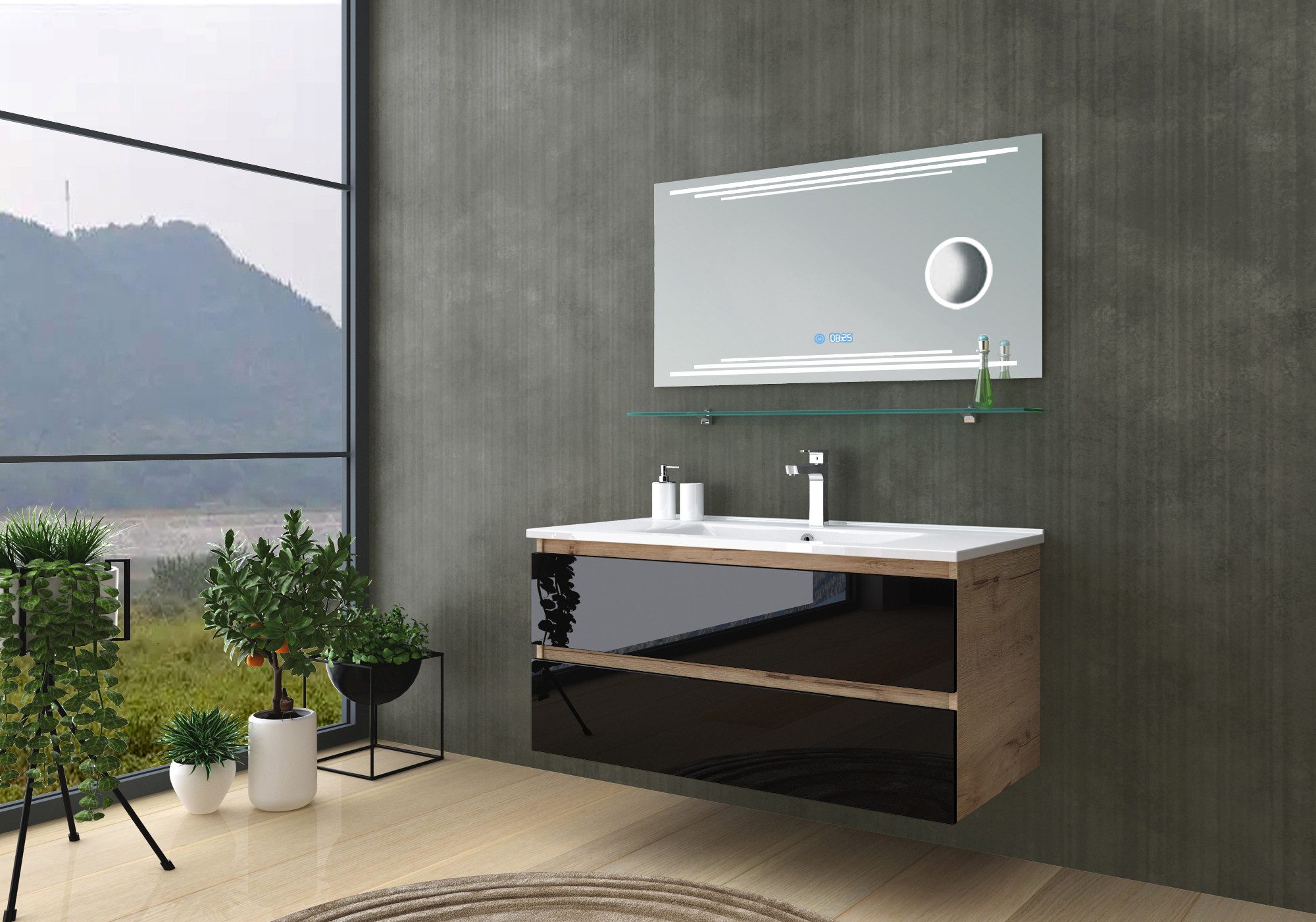 Homeline Badmöbel-Set Kaiser badmöbel, Set Eiche/Schwarz mit Kosmetik Spieg günstig online kaufen