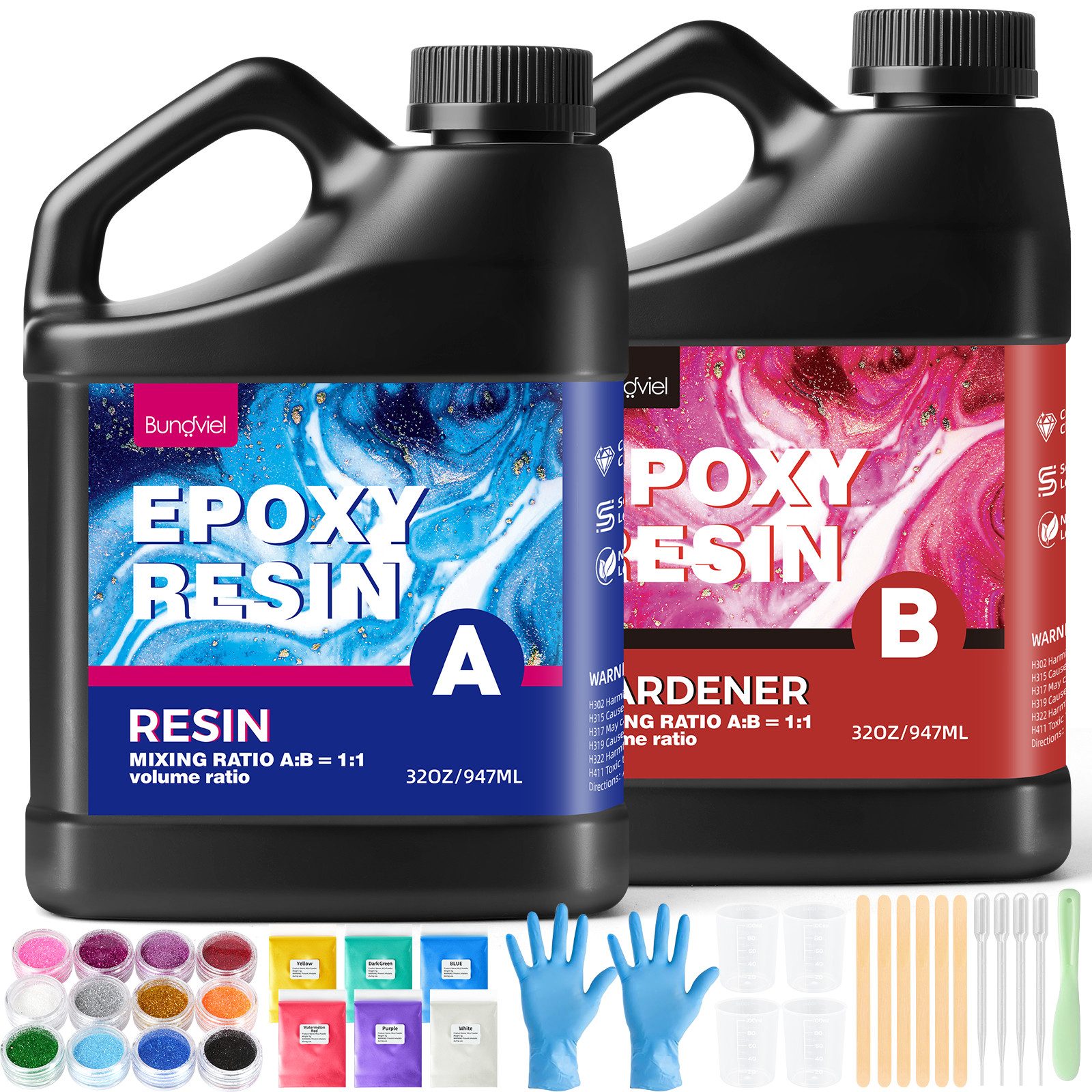 Bundviel Epoxidharz Epoxidharz 64/128OZ Epoxidharz Mit Härter Set,Epoxidharz Set Anfänger
