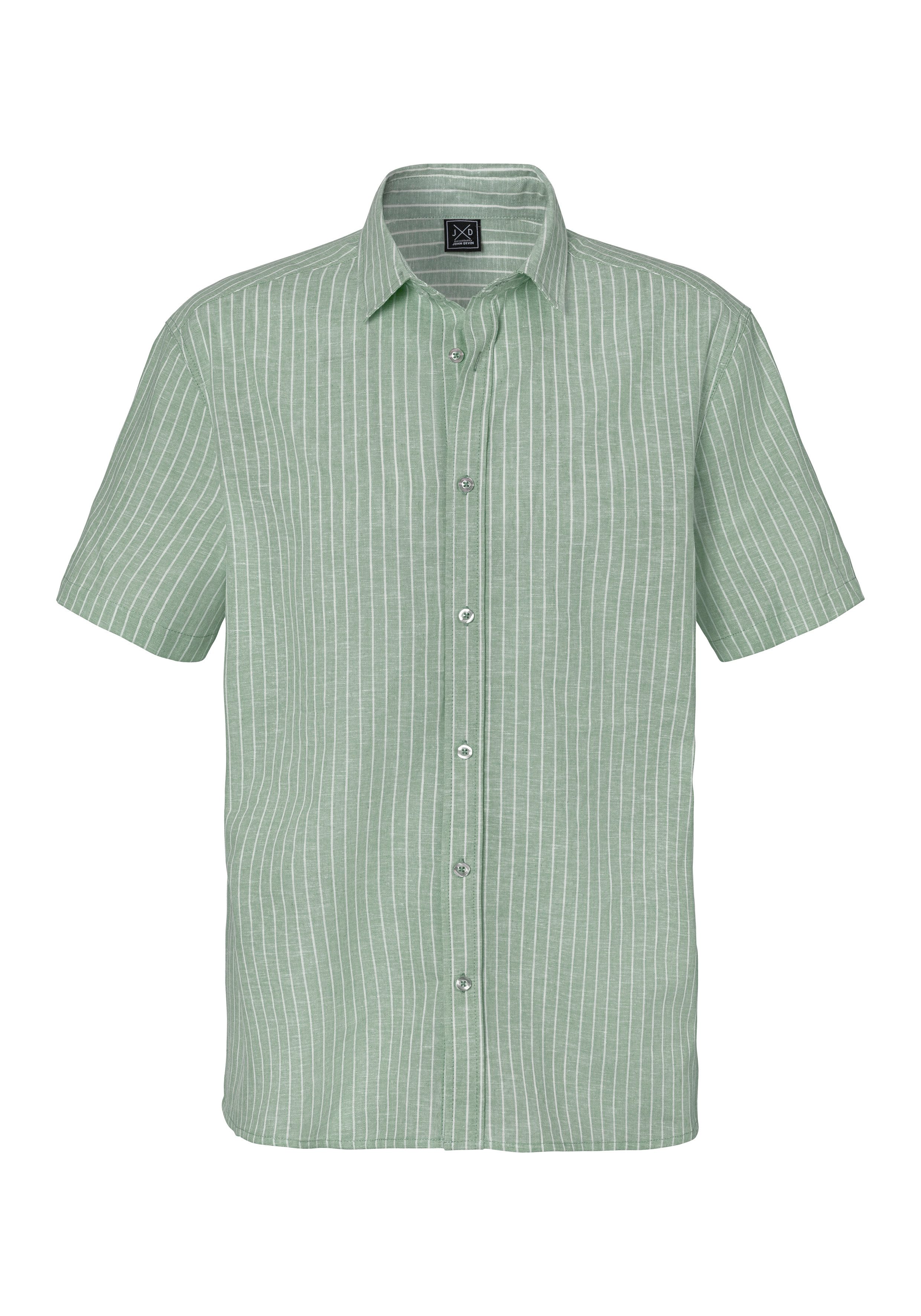 John Devin Kurzarmhemd in Leinenoptik, Streifenhemd aus reiner Baumwolle, r günstig online kaufen