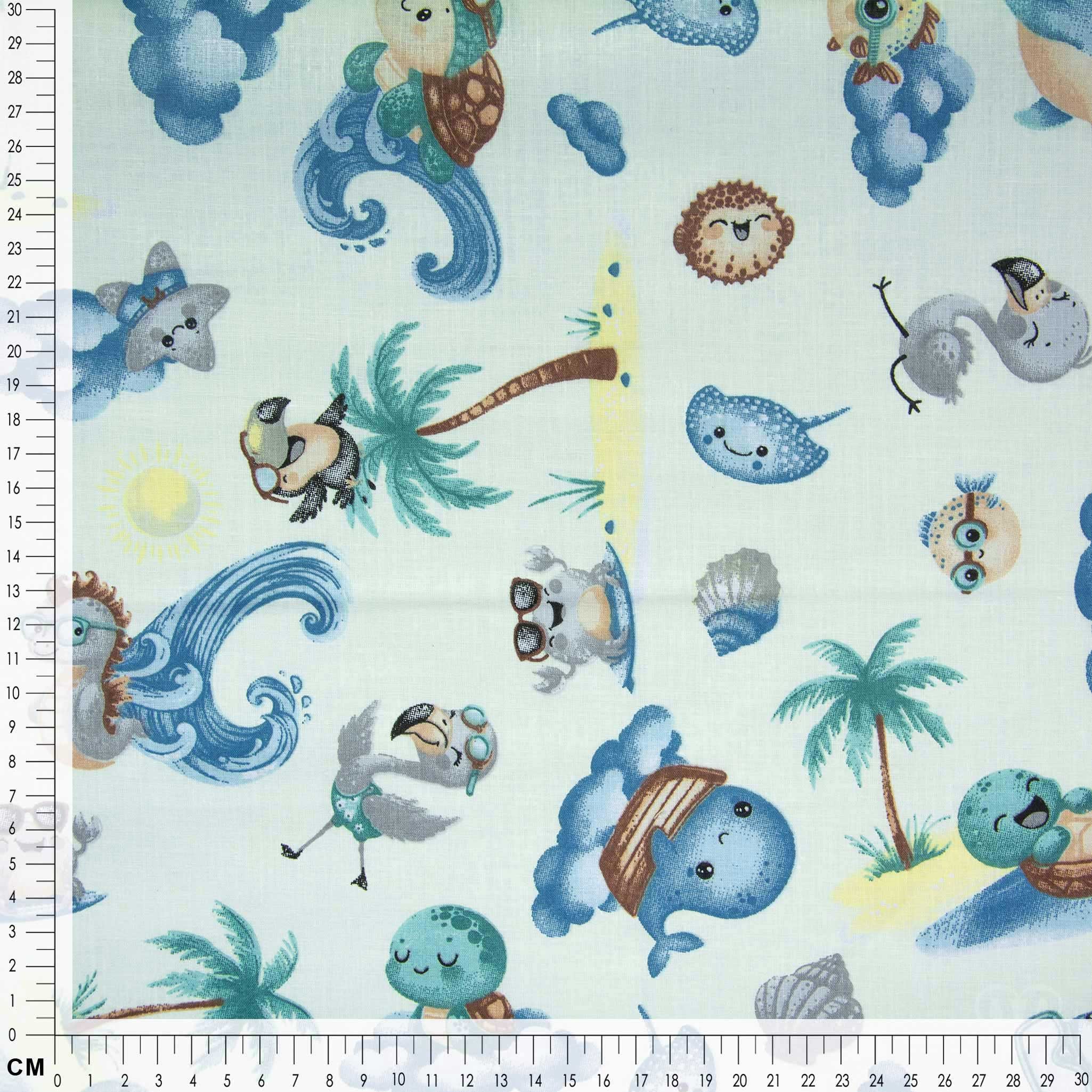 maDDma Stoff Baumwollstoff Sunny Sea Friends 1/2 Meterware, 160cm breit Kinder