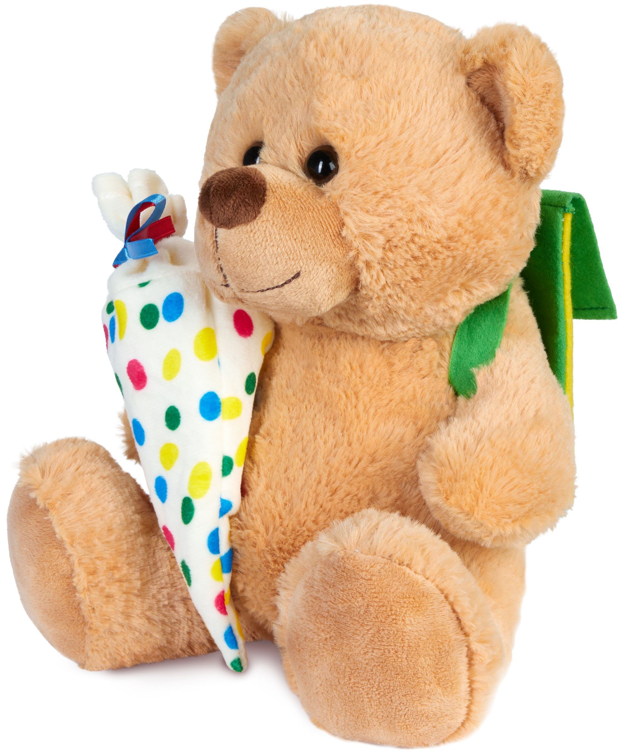 BRUBAKER Kuscheltier Teddybär mit Schulranzen und Schultüte zum Befüllen Bunt - 25 cm Teddy (Plüschbär für Einschulung Schulanfang Schule, 1-St., Geschenk-Set), Plüschteddy mit Rucksack - Schmusetier Stofftier