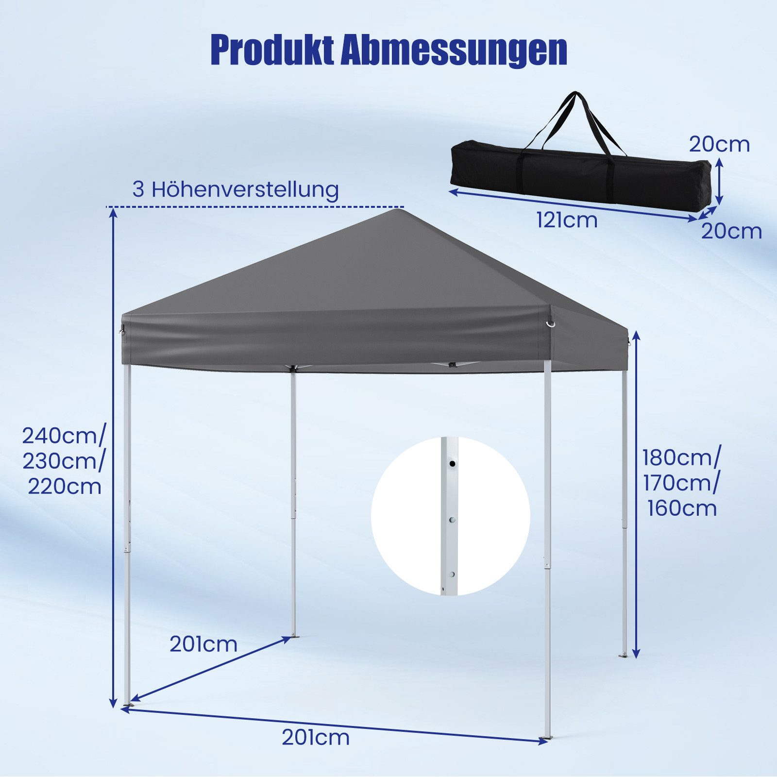 Thumbnail - COSTWAY Faltpavillon, Pop-up-Pavillon, UPF 50+ & höhenverstellbar, 2x2m