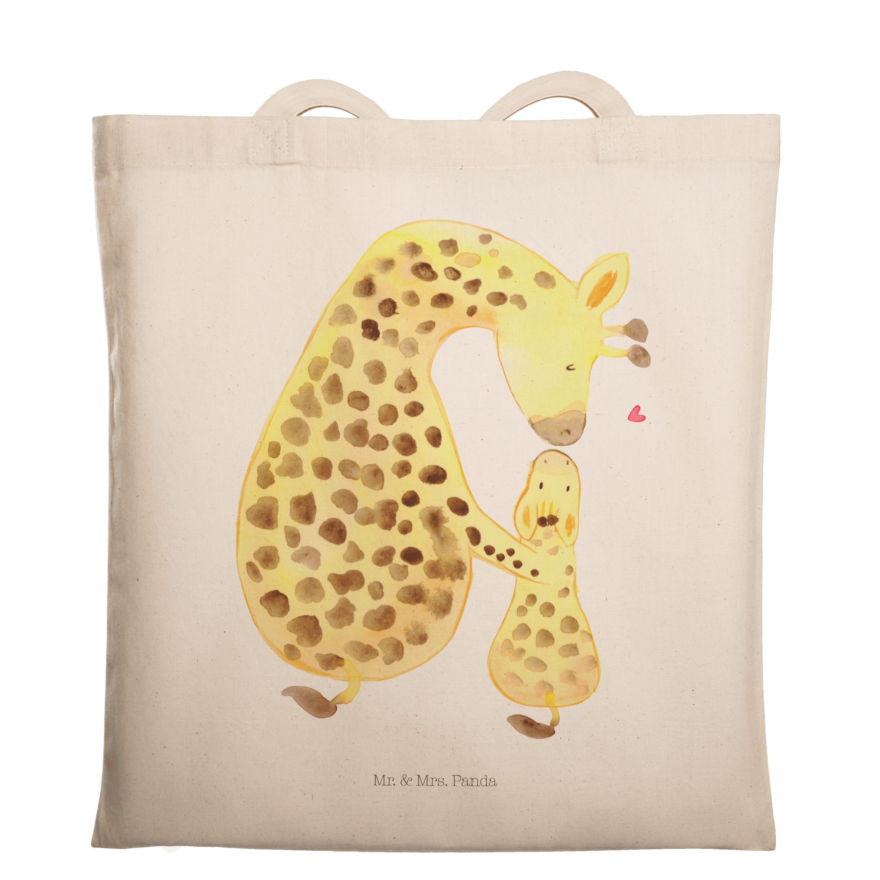 Mr. & Mrs. Panda Tragetasche Giraffe mit Kind - Transparent - Geschenk, Jutebeutel, Mama, Afrika, (1-tlg)