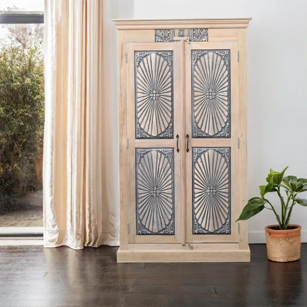 Marrakesch Orient & Mediterran Interior Highboard Kleiderschrank Abeni handgefertigt aus Teakholz Möbel massiv 190 cm (1 St), Handarbeit