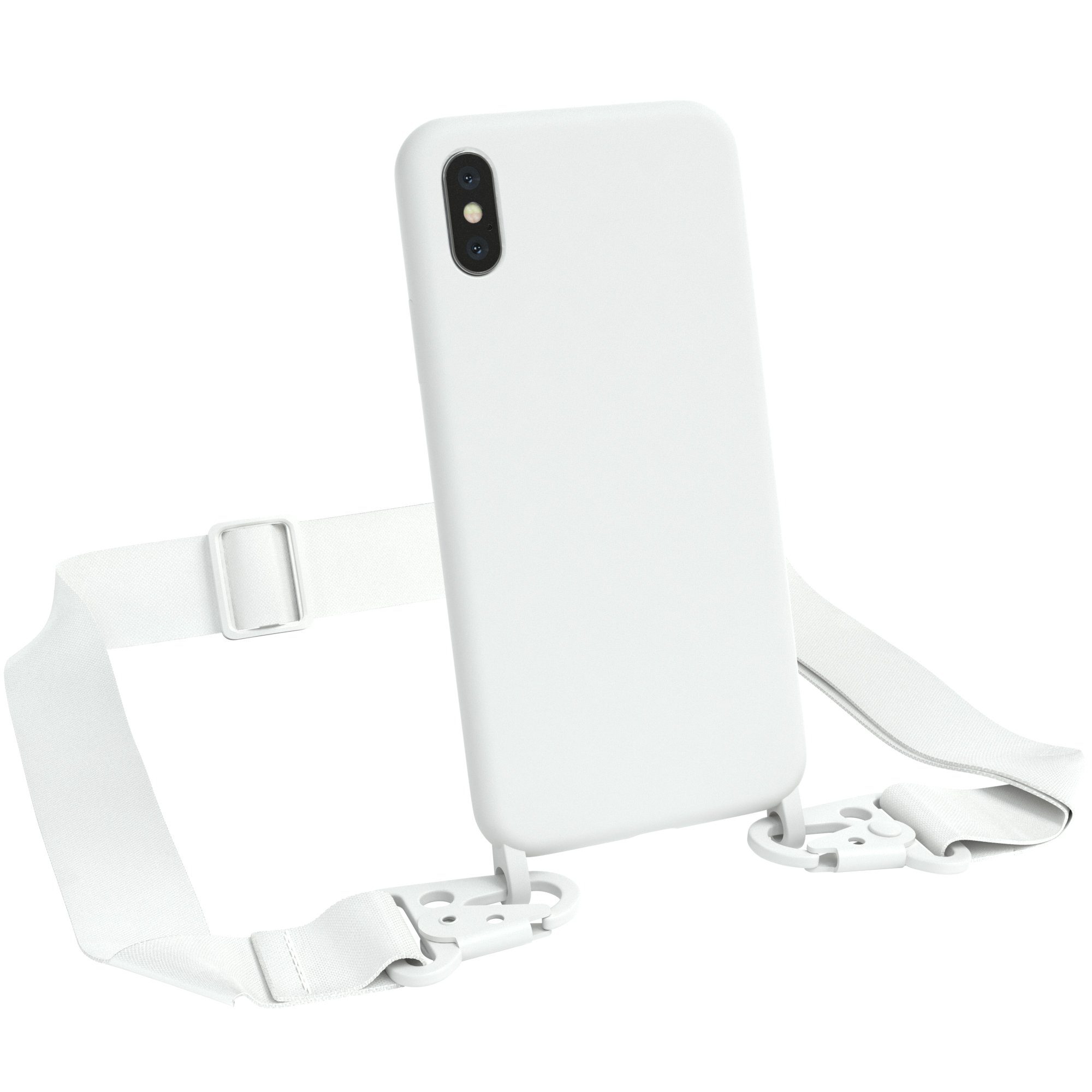 EAZY CASE Handykette Breitband Kette für Apple iPhone X / iPhone XS 5,8 Zoll, Ketten Hülle 2in1 Handyhülle mit abnehmbarer Kette Karabiner Bag Weiß