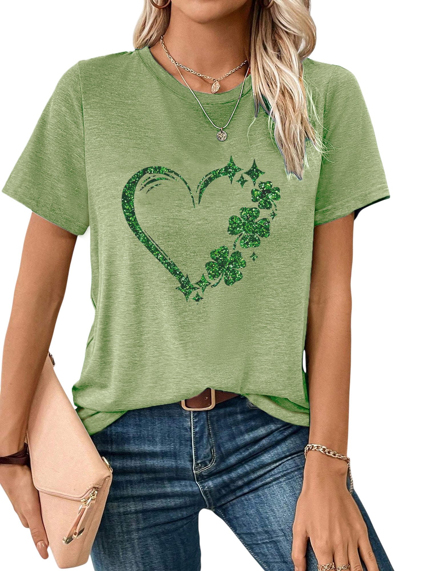 PYLIKE Rundhalsshirt Damen bequemes Basic Rundhalsshirt mit Kurzarm t shirt Bequem für Freizeit und Büro,Strandurlaub