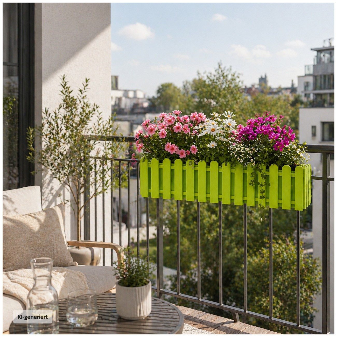 HTI-Living Blumenkasten mit Wasserspeicher Nessa 75 cm Grün (Stück, 1 St., 1 Blumenkasten), inklusive Wasserstandsanzeige und Balkonhalterung