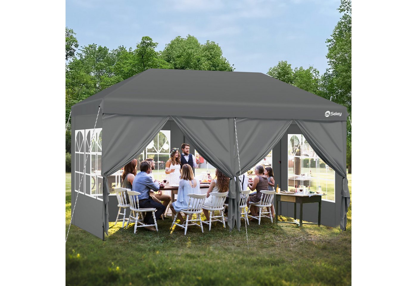 Thumbnail - Sekey Faltpavillon Pavillons 3x6 m Partyzelte Gartenzelt Festzelt, mit 4 Seitenteilen und 2 Eingängen, Wasserdicht & UV ...
