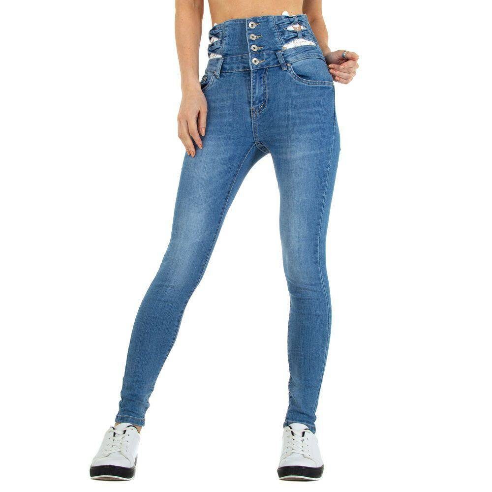 Ital-Design High-waist-Jeans Damen Freizeit Jeansstoff Stretch Waist Blau High in Jeans