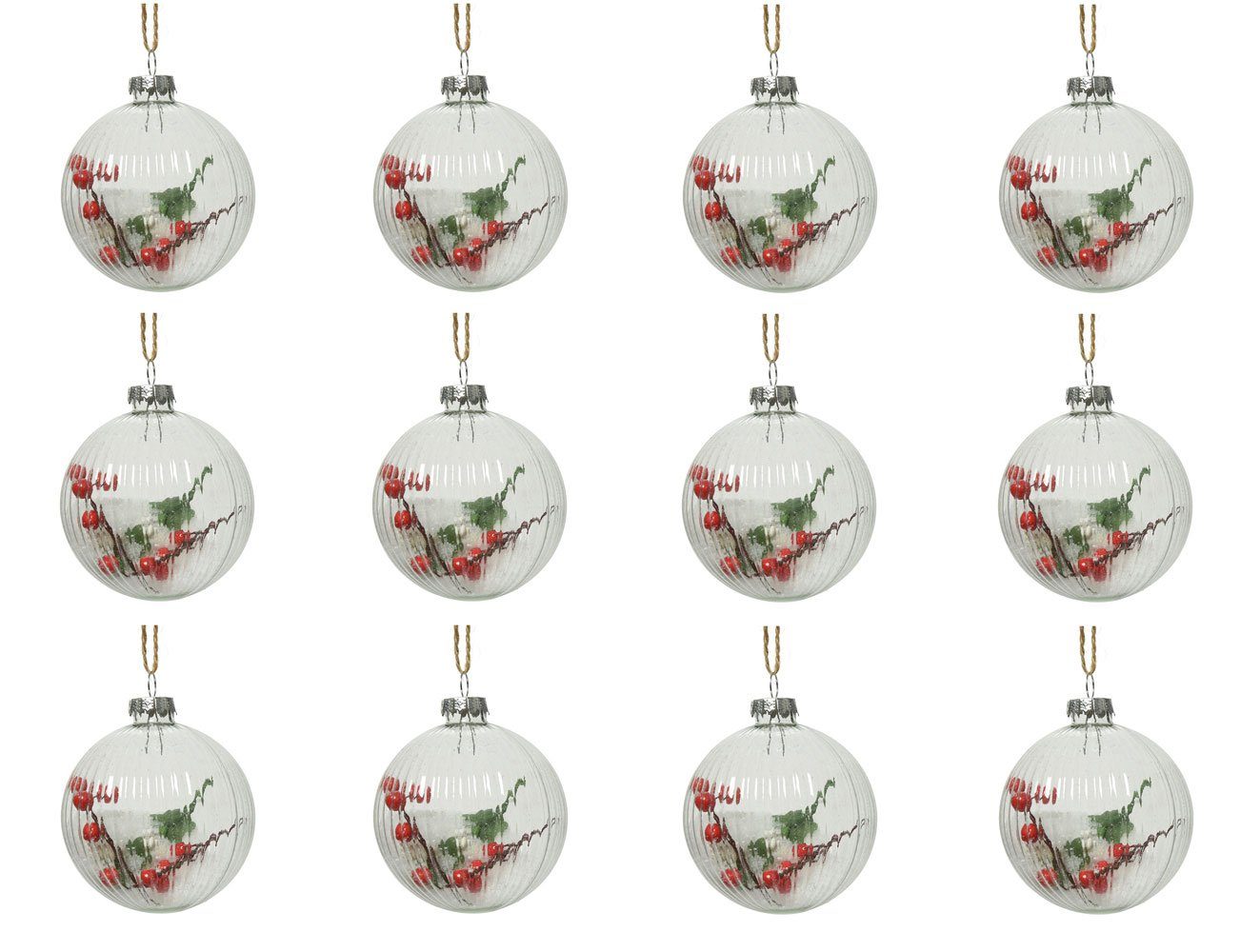 Set Decoris 8cm Glas 12er Weihnachtskugeln Weihnachtsbaumkugel, Beeren decorations season mit klar, gefüllt