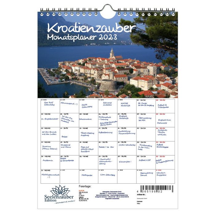 Seelenzauber Wandkalender Kroatienzauber Planer DIN A4 - Kalender für 2023 Kroatien - Seelenzaub