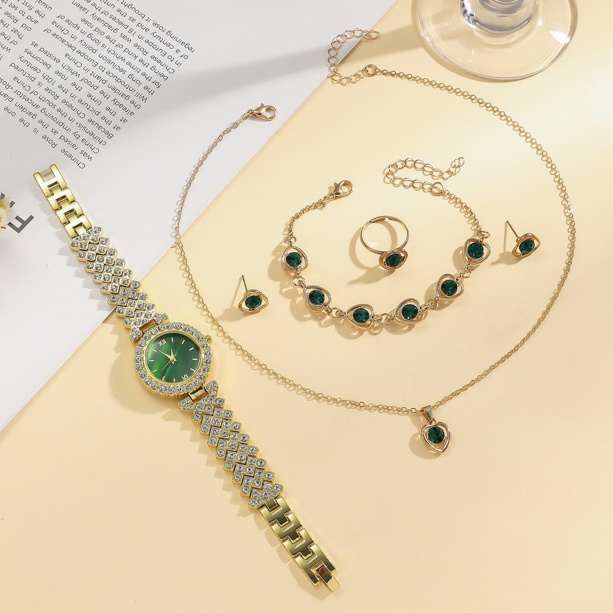 ibettertec Quarzuhr Quarzuhren Damenuhren, Damenketten, Damenarmbänder, Damen-Schmucksets, (5-teiliges Set, Geschenkset zum Geburtstag,Jubiläumsgeschenk, etc, Quarzuhr Uhr, Halskette, Armband, Ring, Ohrringe), Geschenkbox, Weihnachtsgeschenk für Freundinnen