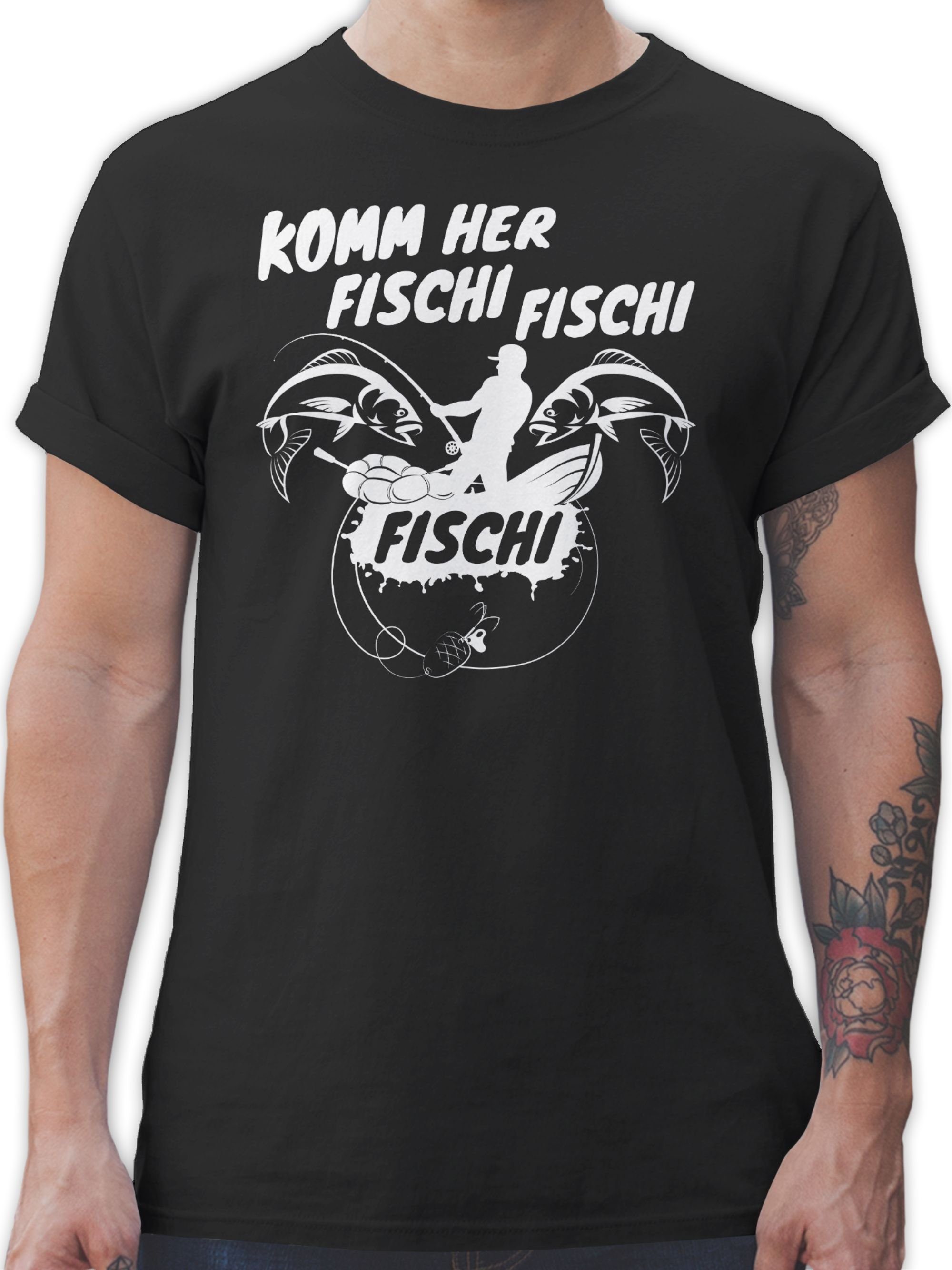 Shirtracer T-Shirt Komm her Fischi Angler Geschenke 01 Schwarz