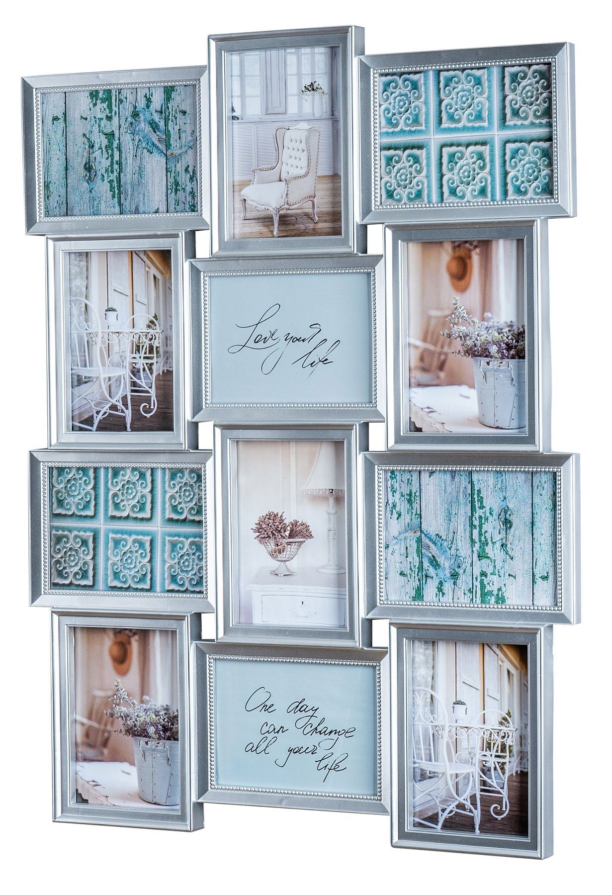 Levandeo® Bilderrahmen Collage, Bilderrahmen 54x72cm 12 Fotos 13x18cm Silbe günstig online kaufen
