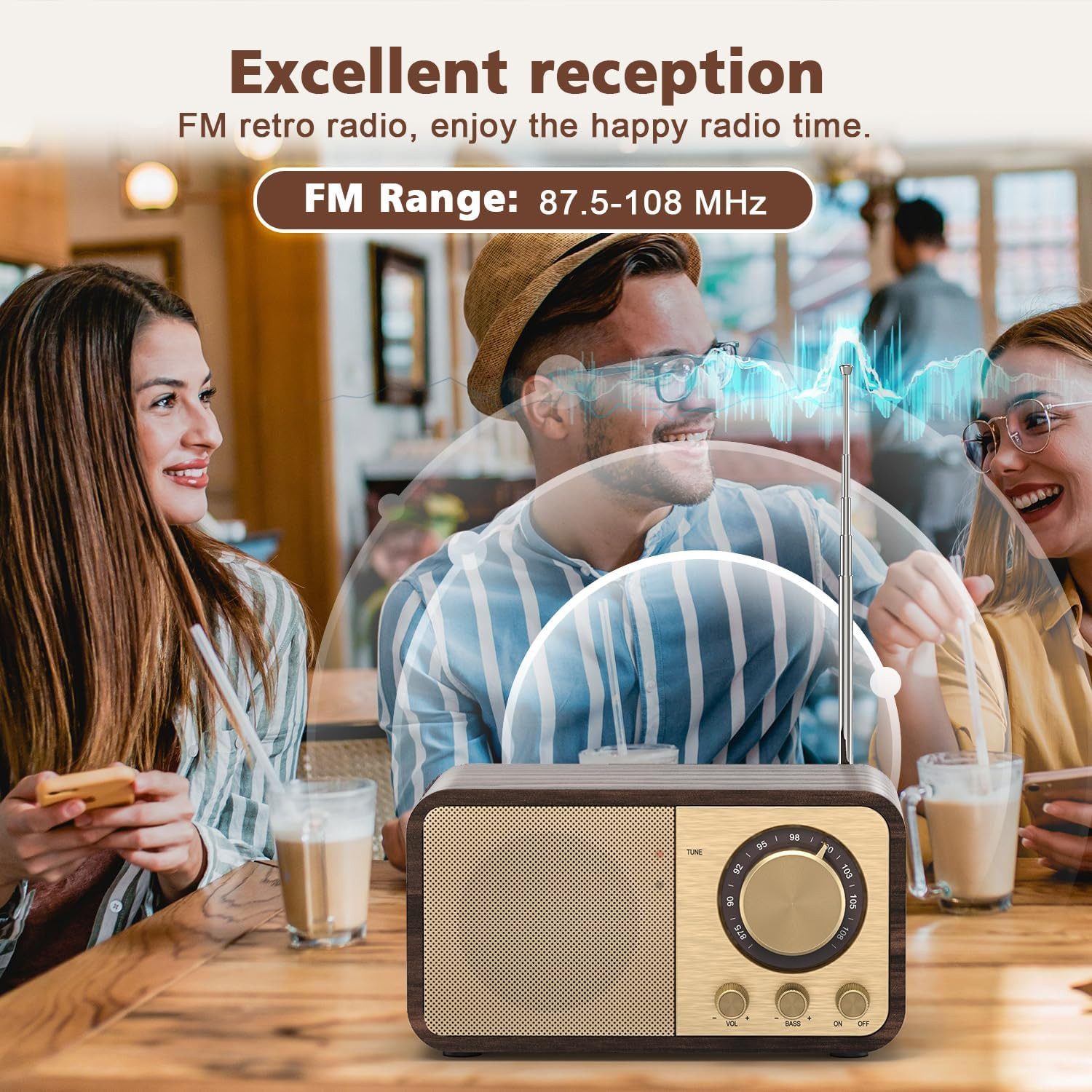 Toomoke Radio, Radio mit Bluetooth 5.0 & Digitalradio & FM-Empfang Radio (Tragbares Multifunktionsradio mit FM/Empfang, AUX/USB/TF-Karten-Wiedergabe, 5W-Lautsprechern, Bassmodus & Akku für chlafzimmer, Büro und Outdoor)