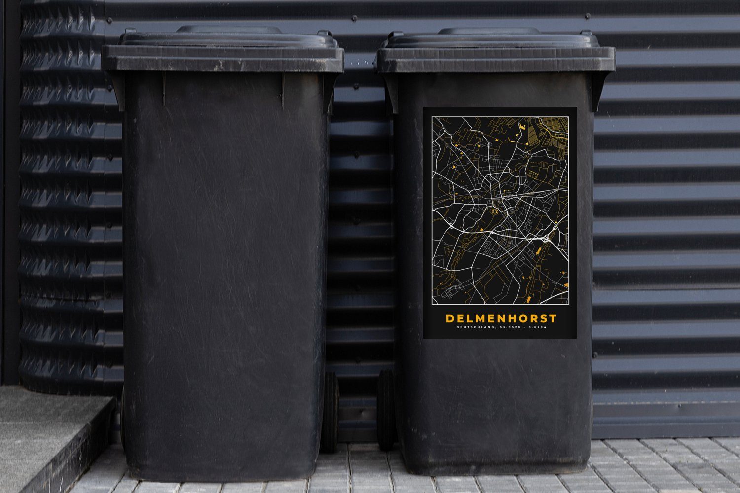 - (1 - Mülltonne, Wandsticker Delmenhorst Deutschland Gold Sticker, - Container, Stadtplan Karte St), Abfalbehälter MuchoWow Mülleimer-aufkleber, -